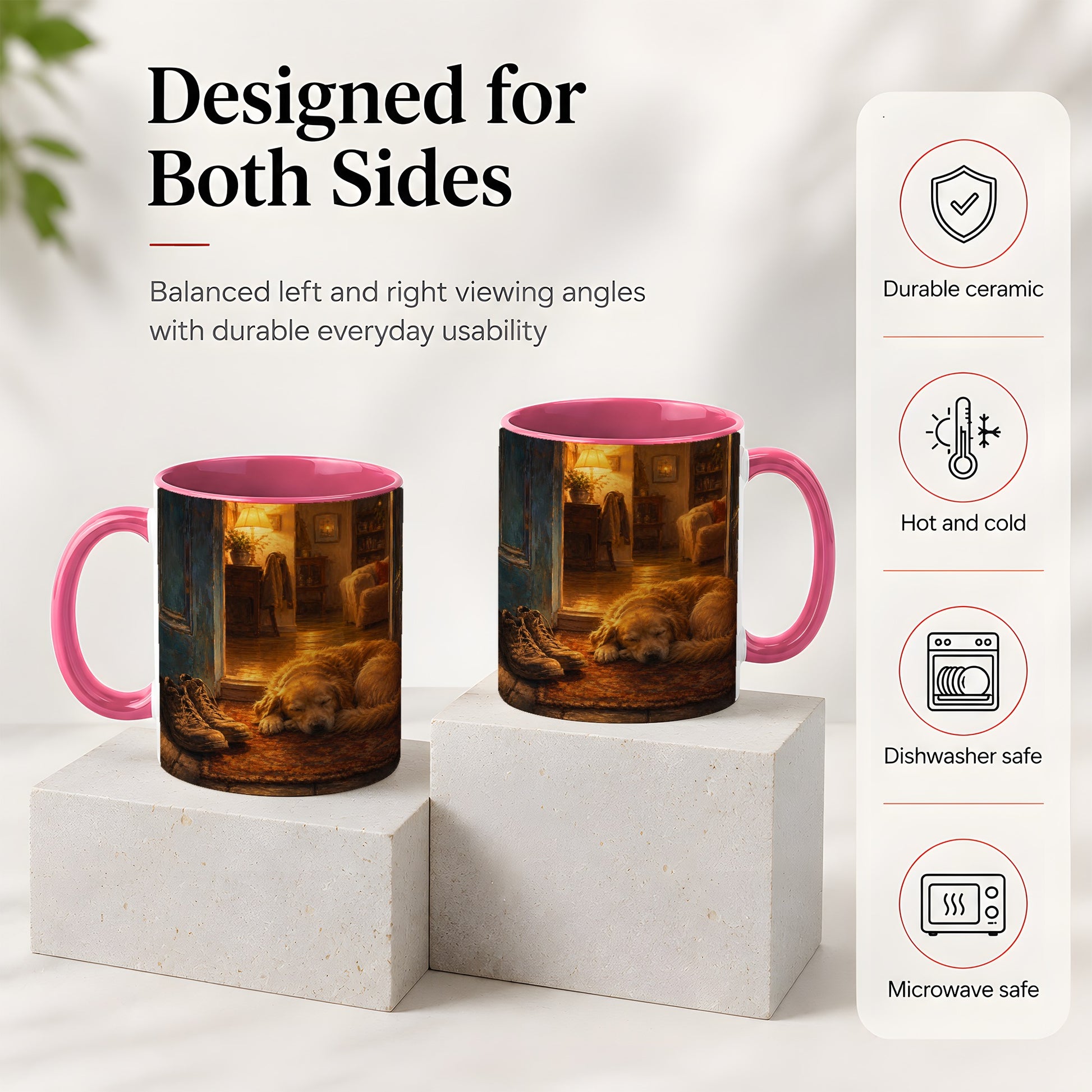 #pl[11oz|Pink] Sleeping Dog Homecoming Ceramic Mug, Cozy Entryway Art