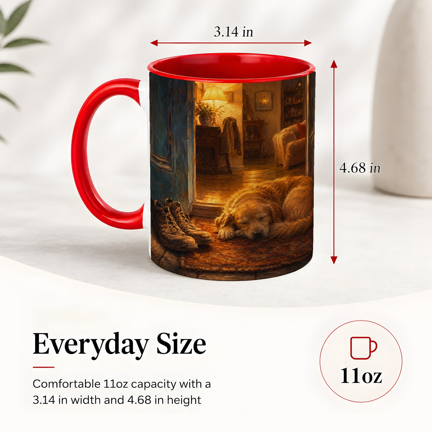 #pl[11oz|Red] Sleeping Dog Homecoming Ceramic Mug, Cozy Entryway Art
