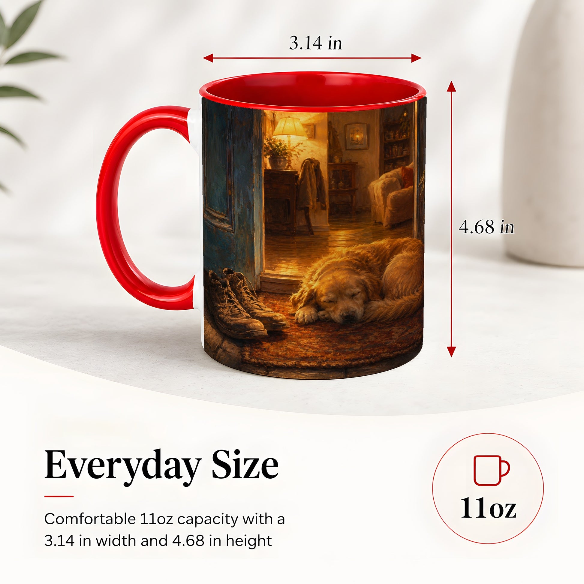 #pl[11oz|Red] Sleeping Dog Homecoming Ceramic Mug, Cozy Entryway Art