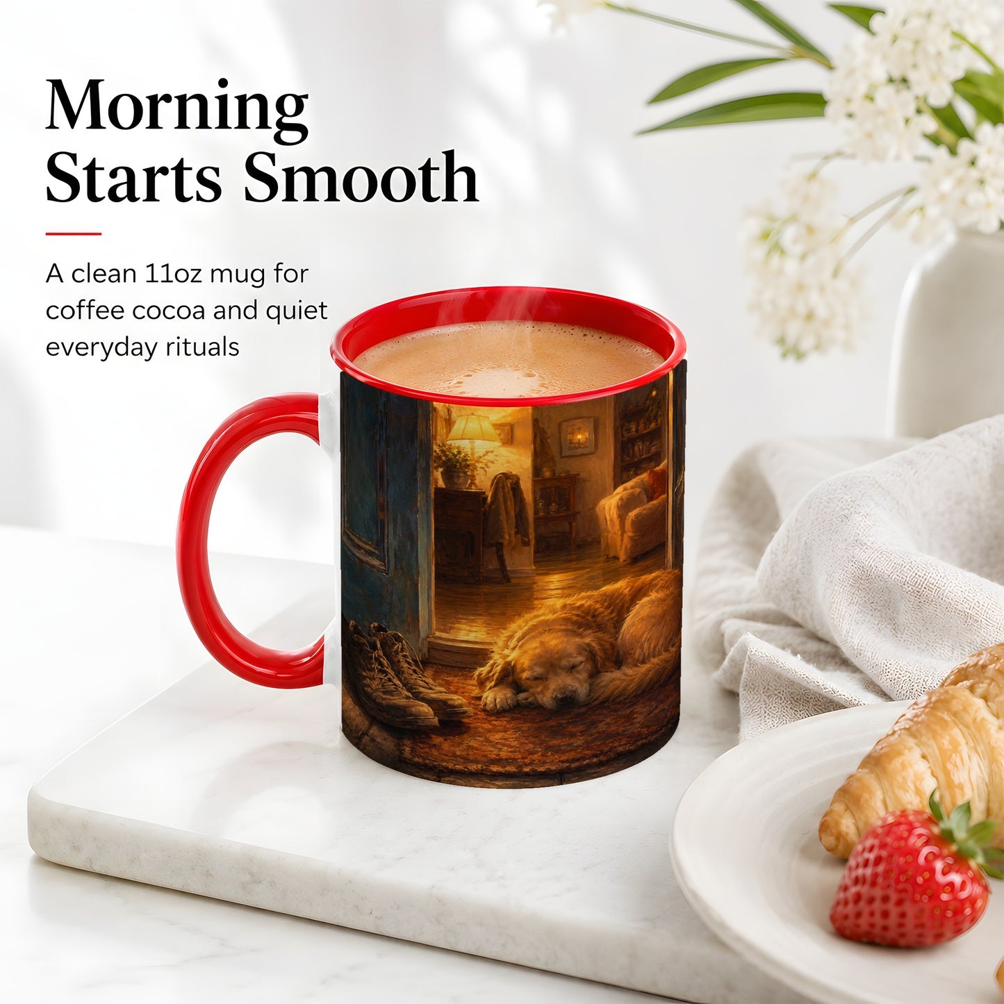 #pl[11oz|Red] Sleeping Dog Homecoming Ceramic Mug, Cozy Entryway Art