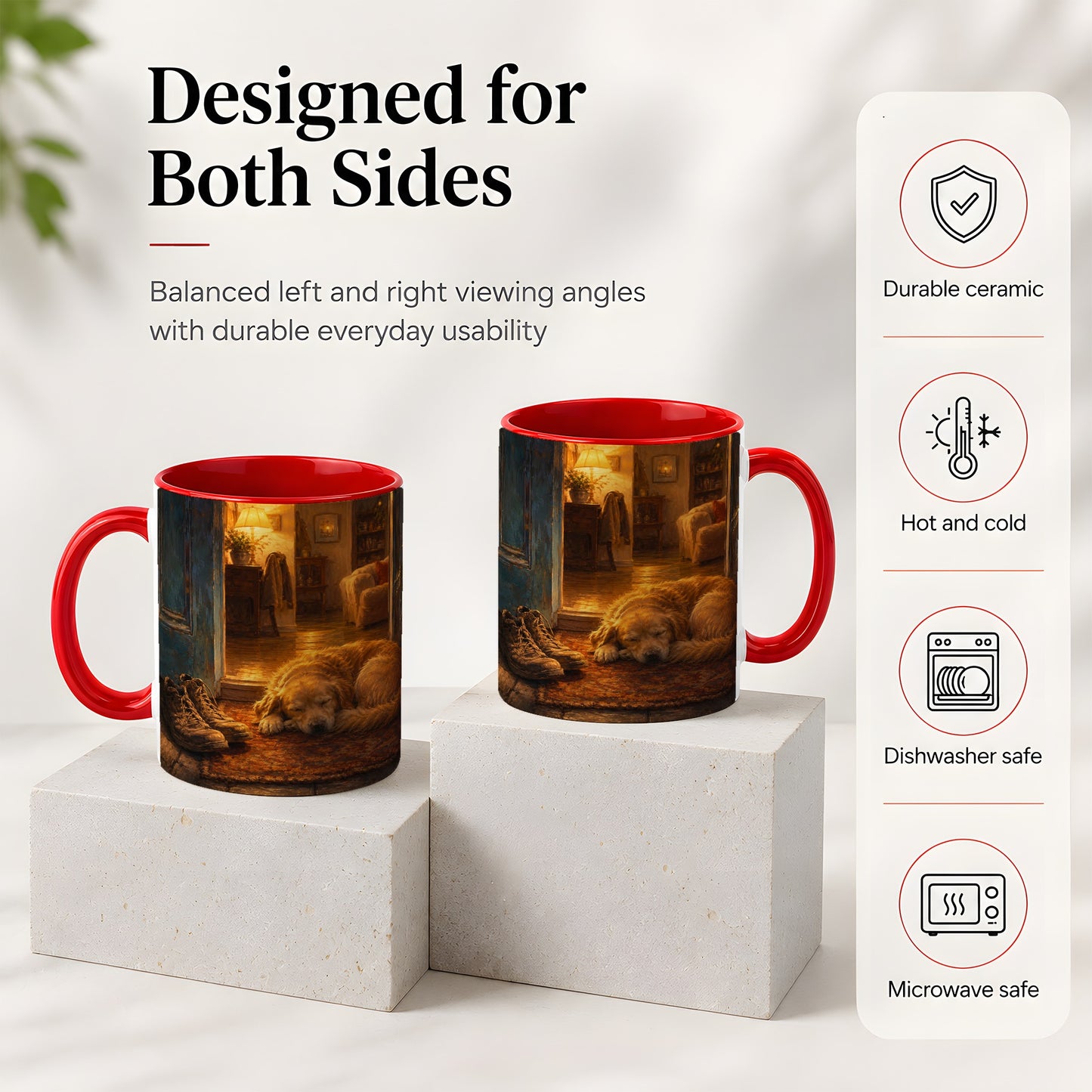 #pl[11oz|Red] Sleeping Dog Homecoming Ceramic Mug, Cozy Entryway Art