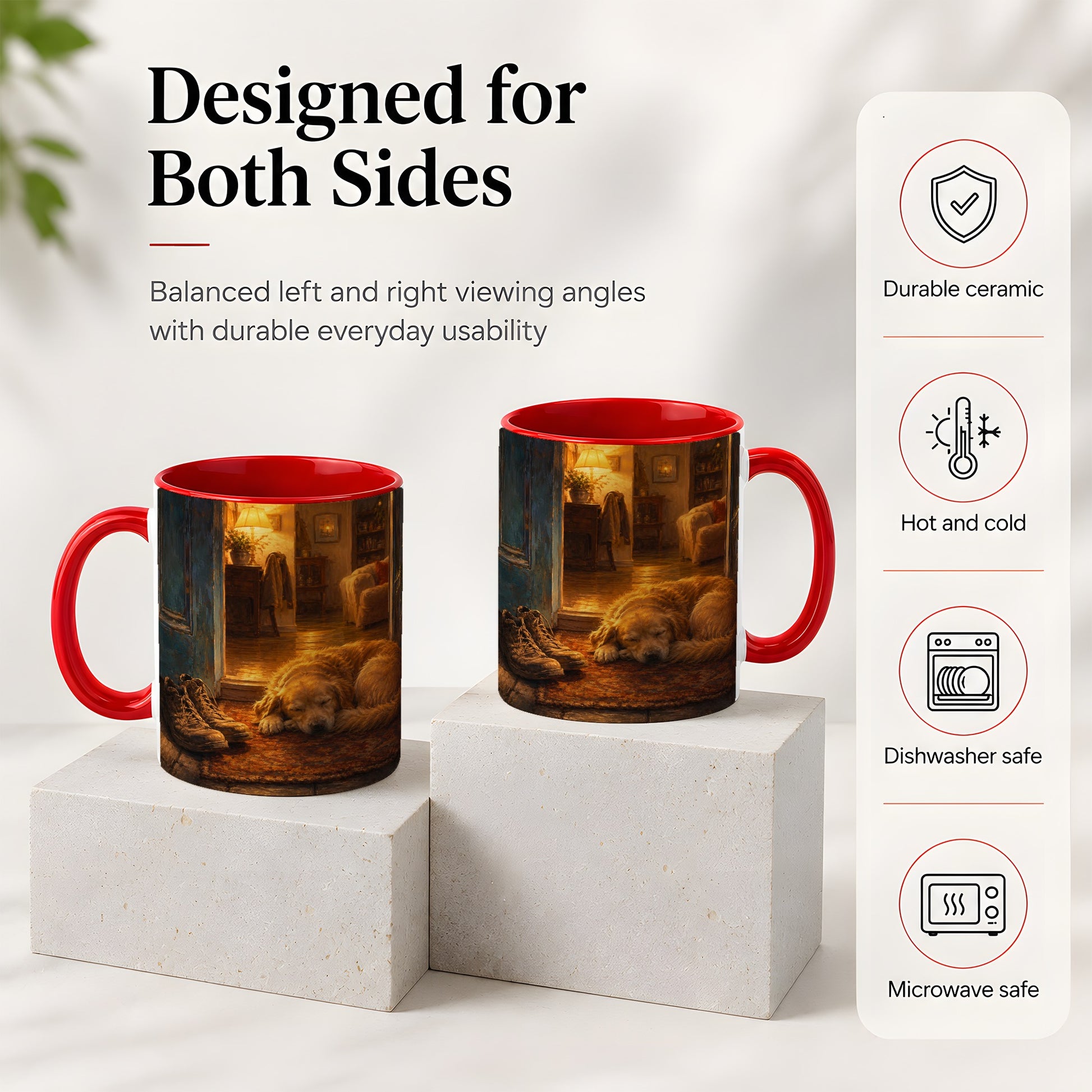 #pl[11oz|Red] Sleeping Dog Homecoming Ceramic Mug, Cozy Entryway Art