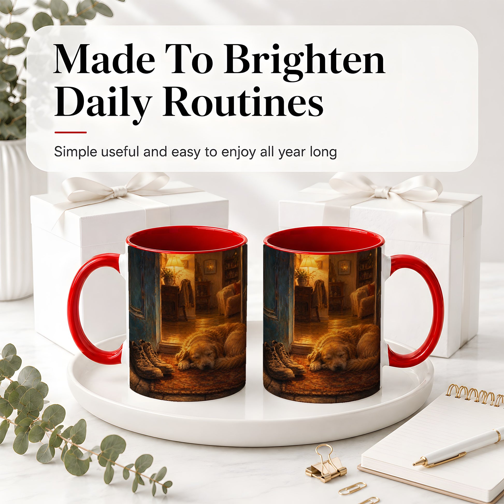 #pl[11oz|Red] Sleeping Dog Homecoming Ceramic Mug, Cozy Entryway Art