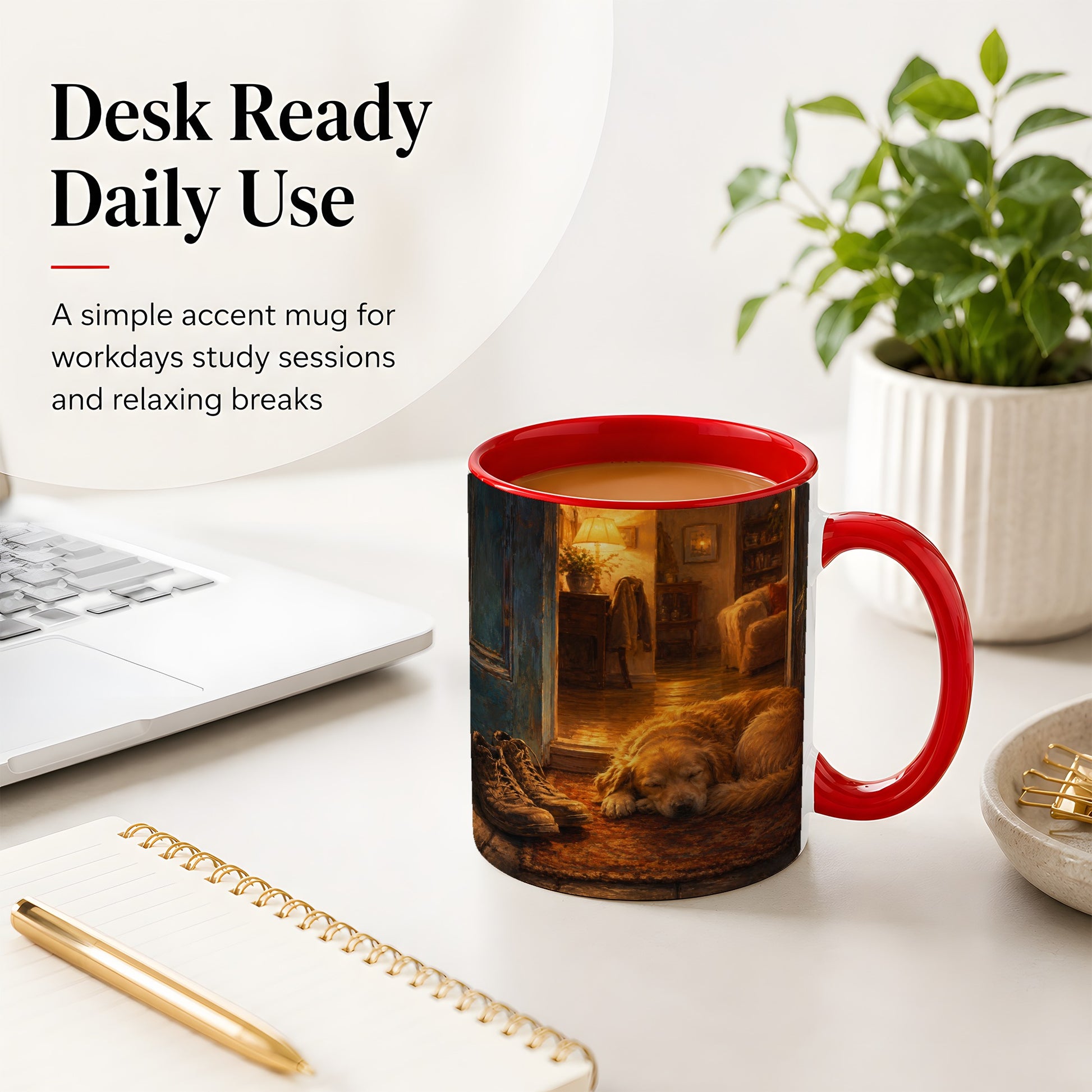 #pl[11oz|Red] Sleeping Dog Homecoming Ceramic Mug, Cozy Entryway Art