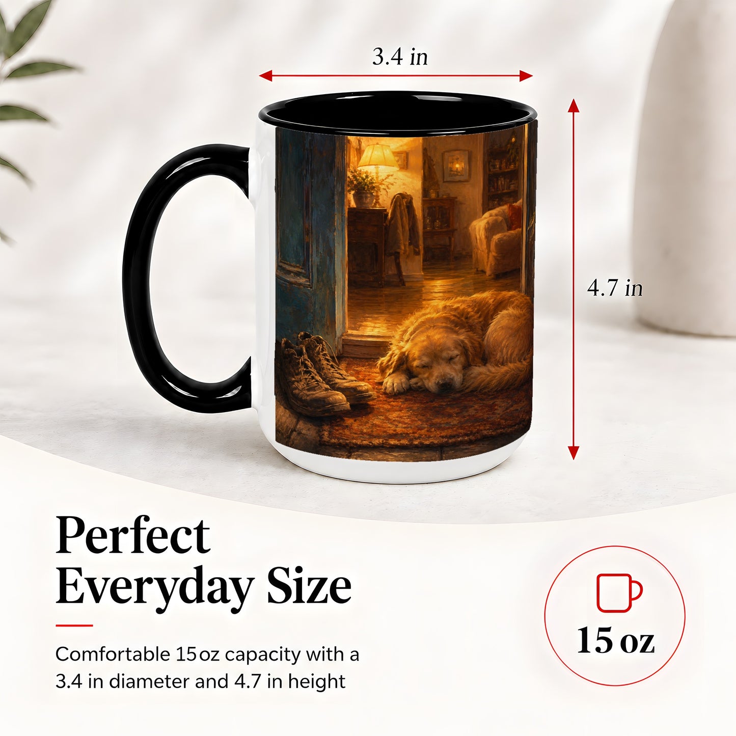 #pl[15oz|Black] Sleeping Dog Homecoming Ceramic Mug, Cozy Entryway Art