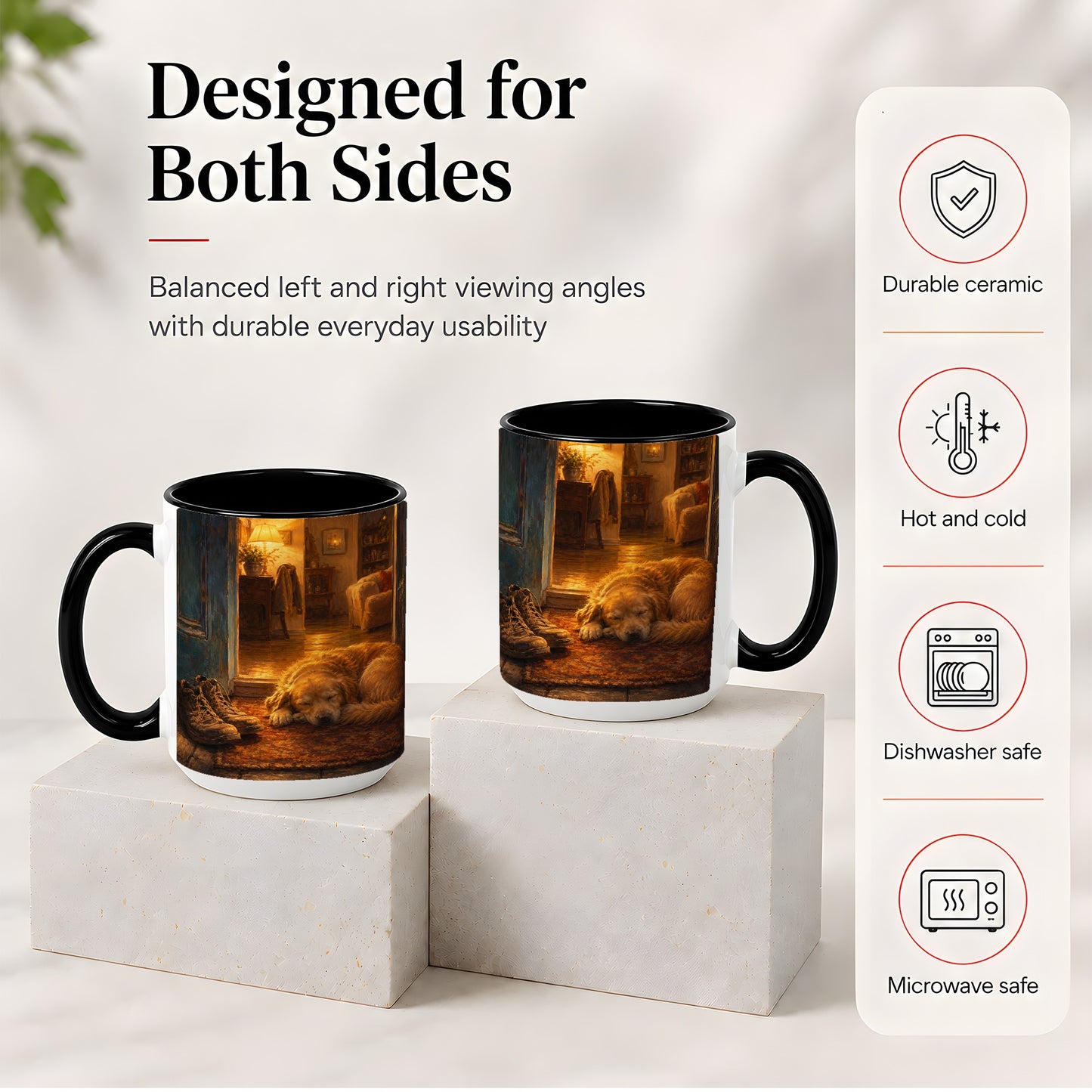 #pl[15oz|Black] Sleeping Dog Homecoming Ceramic Mug, Cozy Entryway Art
