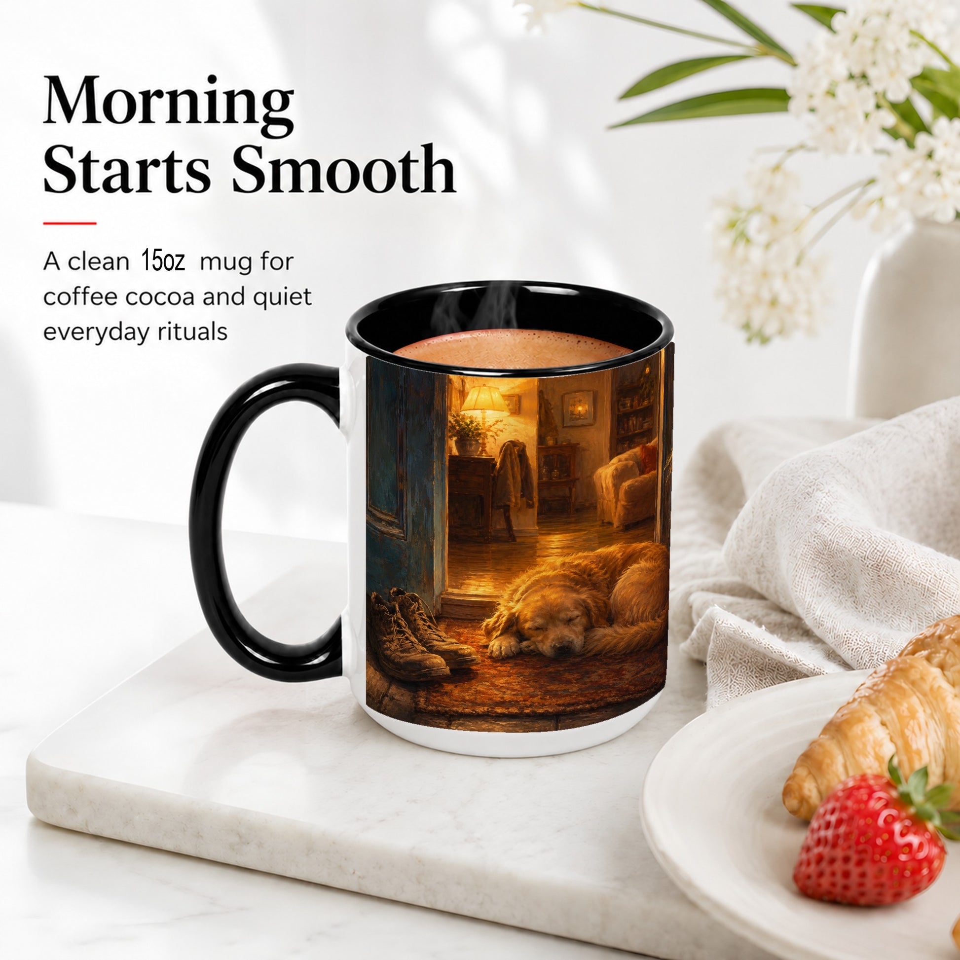 #pl[15oz|Black] Sleeping Dog Homecoming Ceramic Mug, Cozy Entryway Art