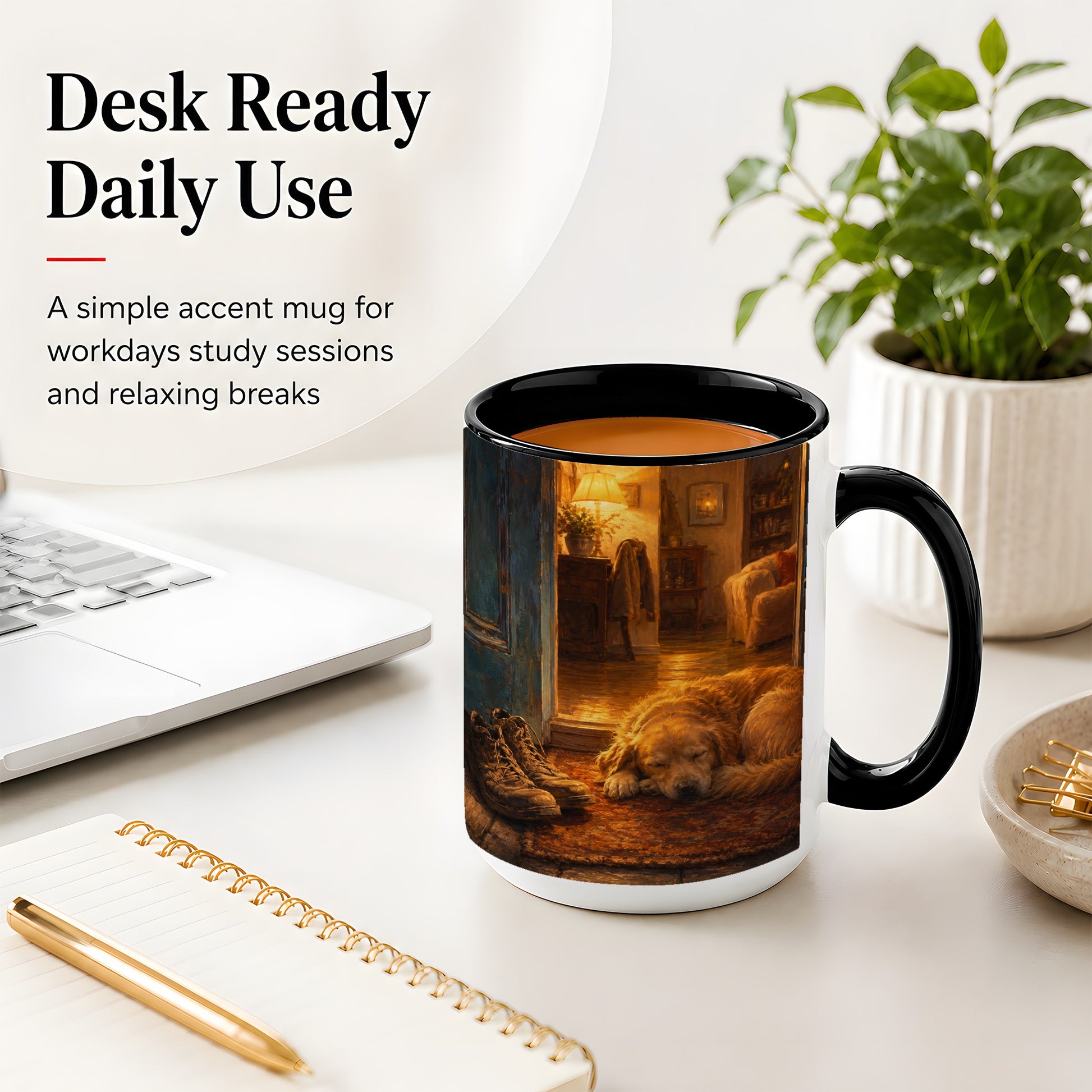 #pl[15oz|Black] Sleeping Dog Homecoming Ceramic Mug, Cozy Entryway Art