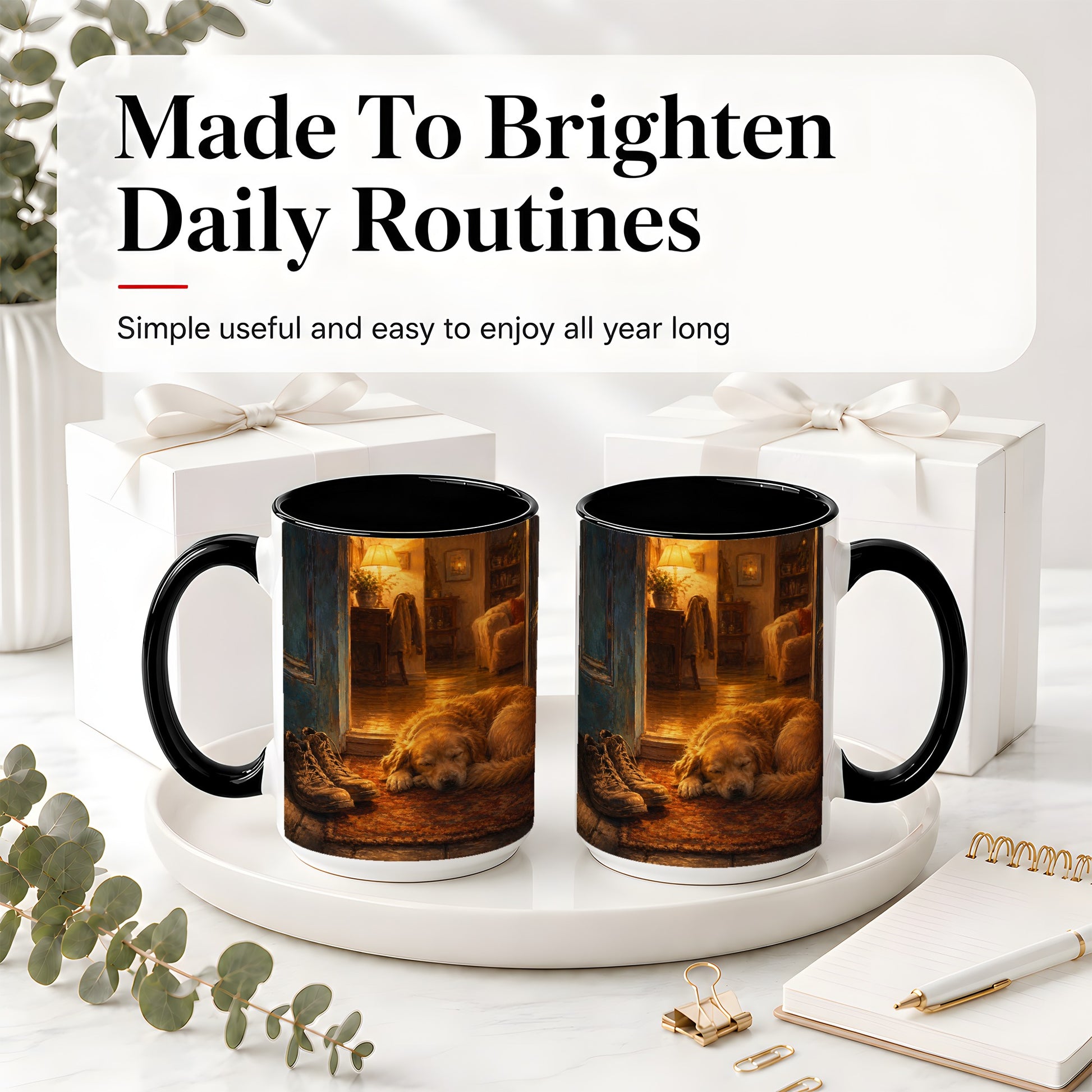 #pl[15oz|Black] Sleeping Dog Homecoming Ceramic Mug, Cozy Entryway Art