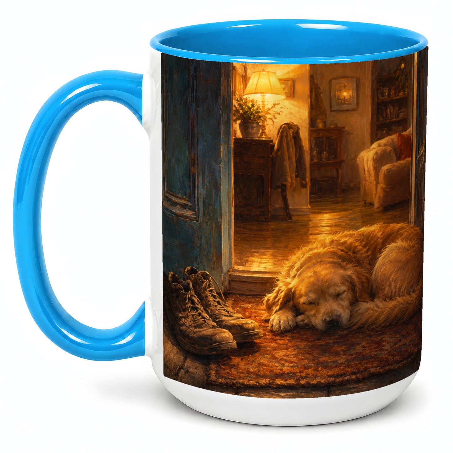 #pl[15oz|Blue] Sleeping Dog Homecoming Ceramic Mug, Cozy Entryway Art