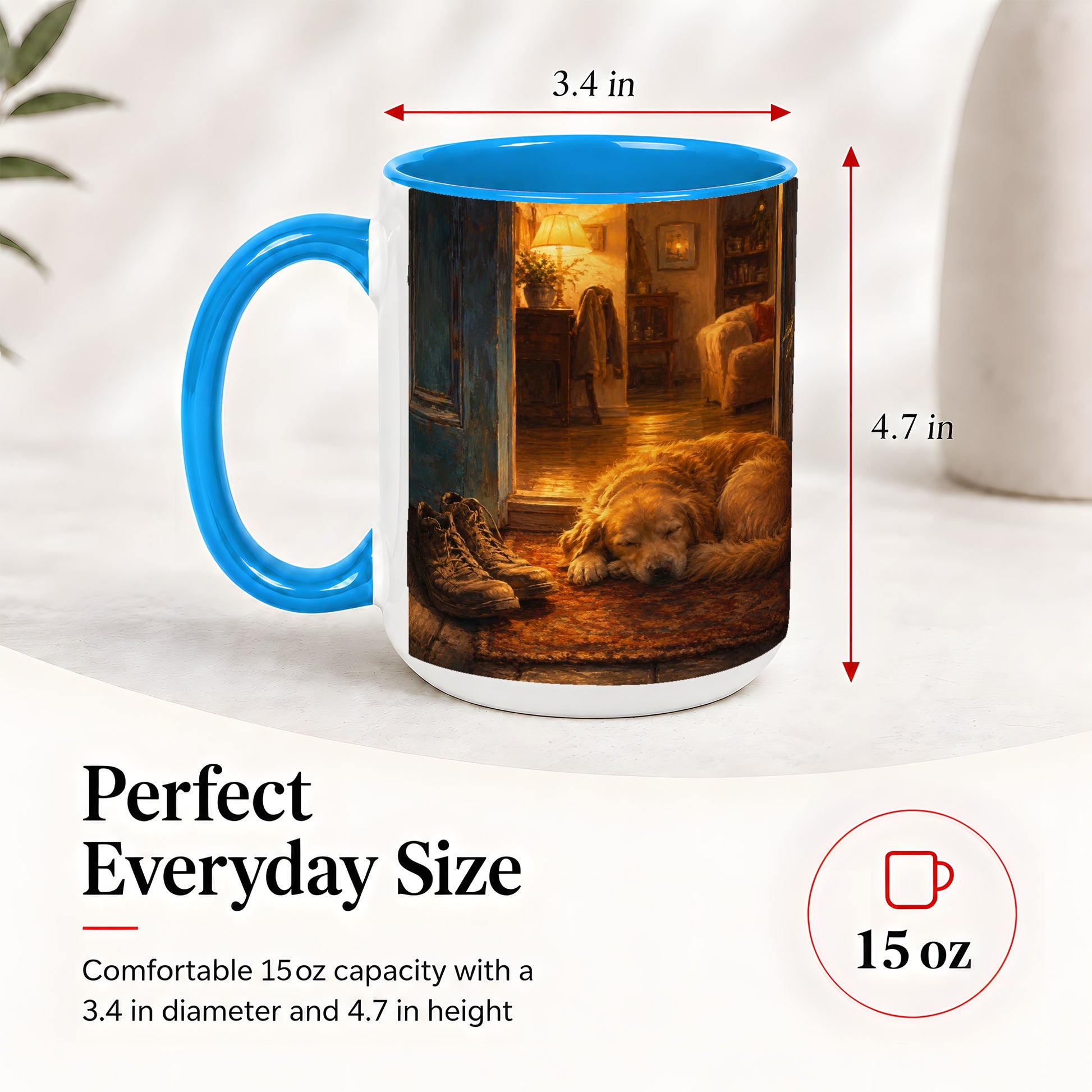 #pl[15oz|Blue] Sleeping Dog Homecoming Ceramic Mug, Cozy Entryway Art
