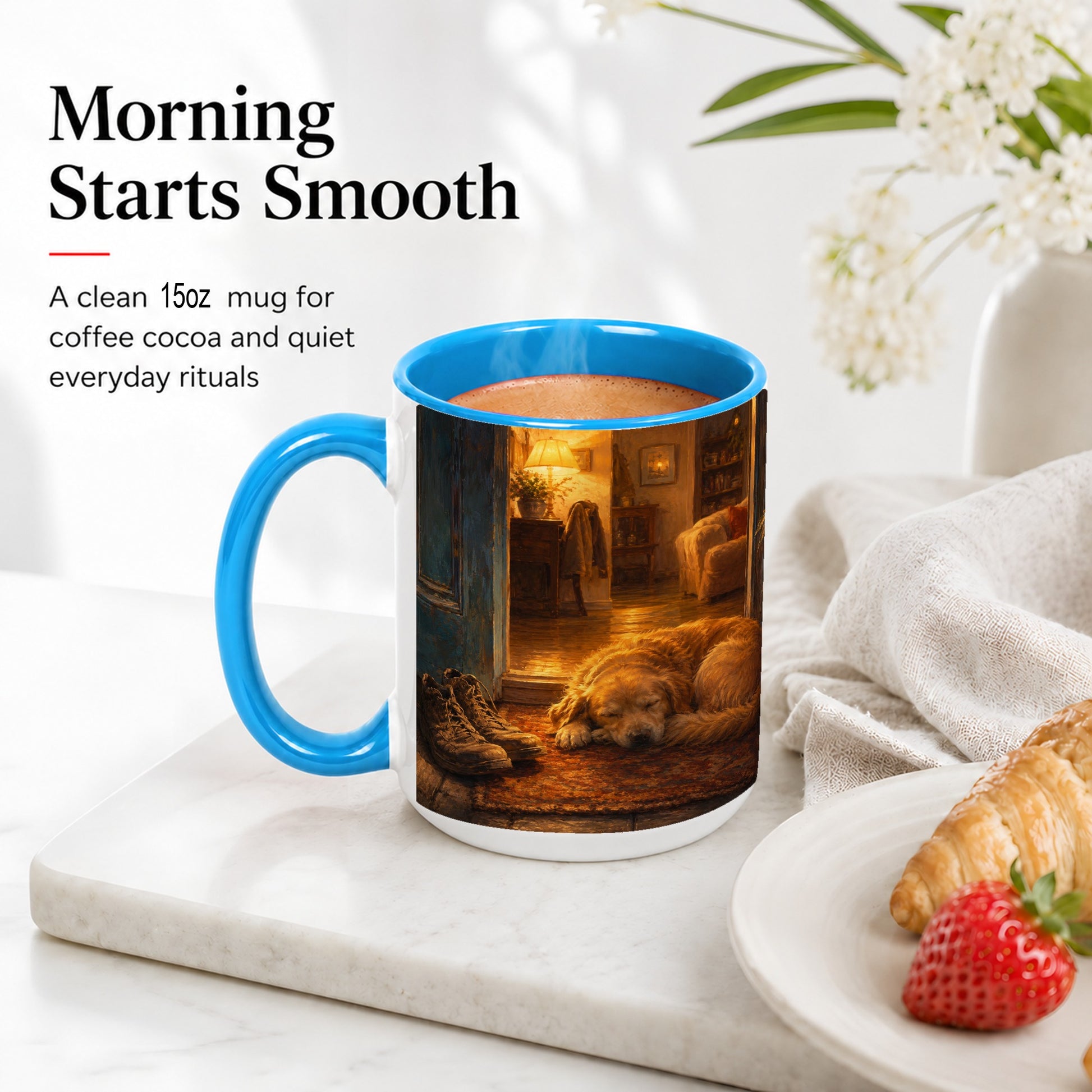 #pl[15oz|Blue] Sleeping Dog Homecoming Ceramic Mug, Cozy Entryway Art