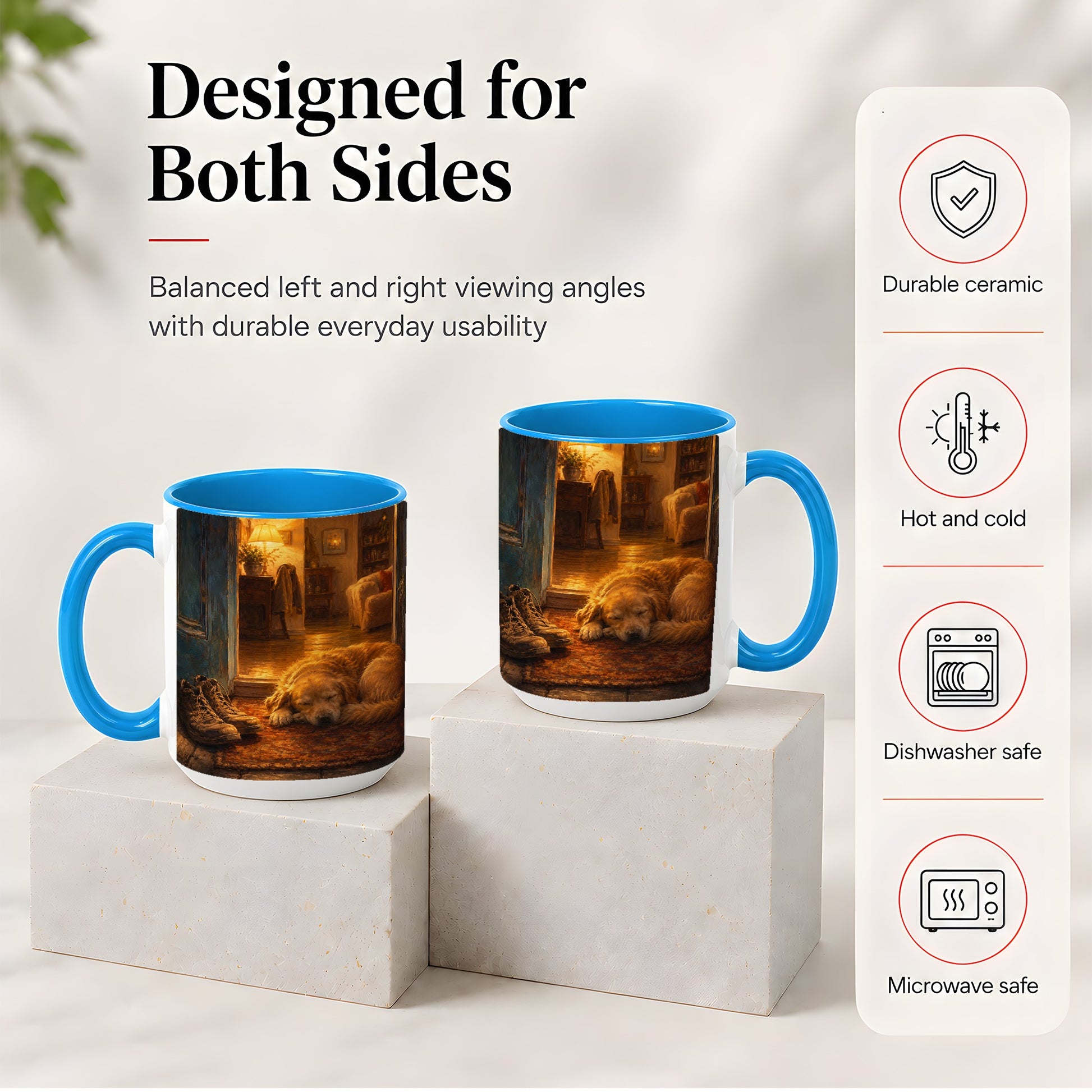 #pl[15oz|Blue] Sleeping Dog Homecoming Ceramic Mug, Cozy Entryway Art