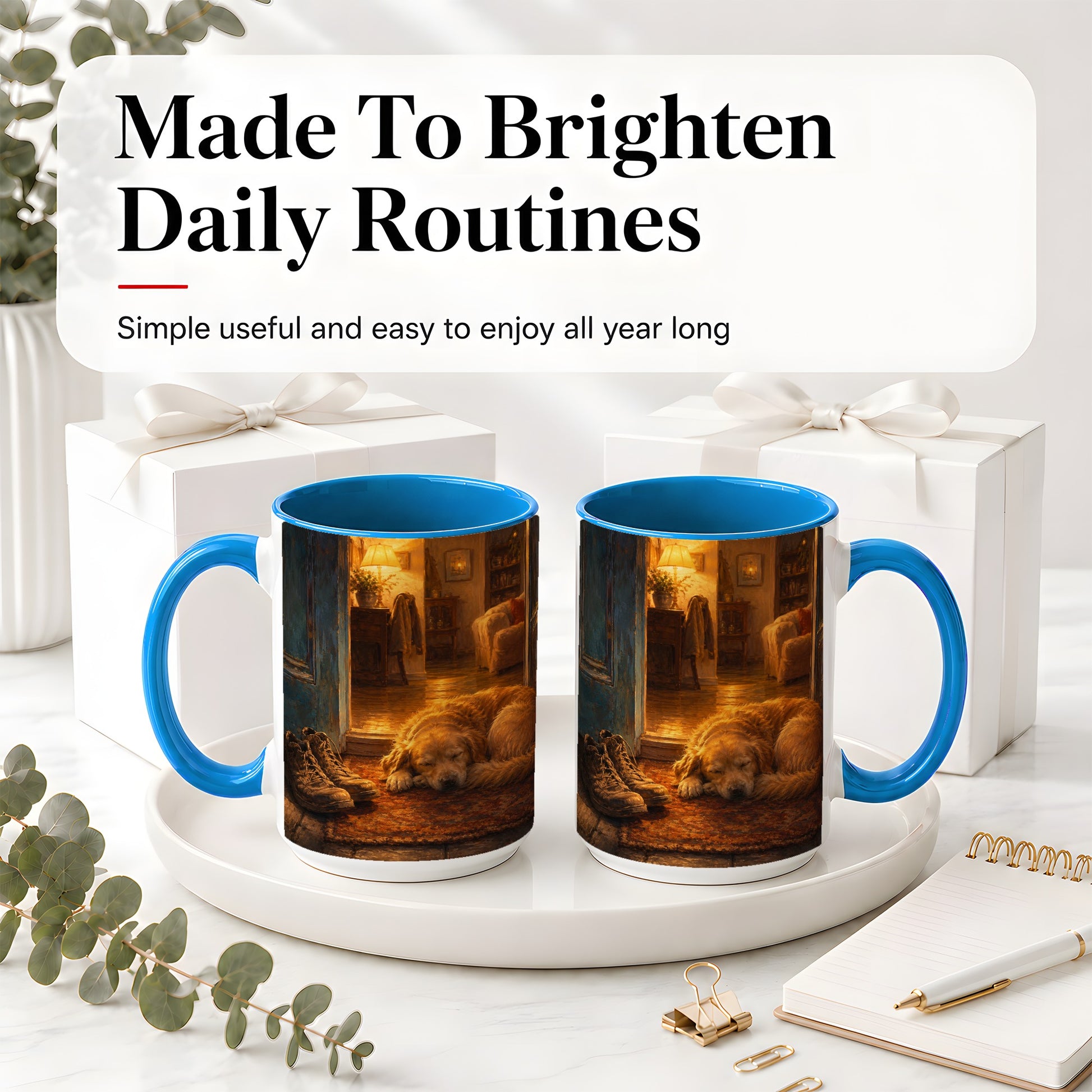#pl[15oz|Blue] Sleeping Dog Homecoming Ceramic Mug, Cozy Entryway Art