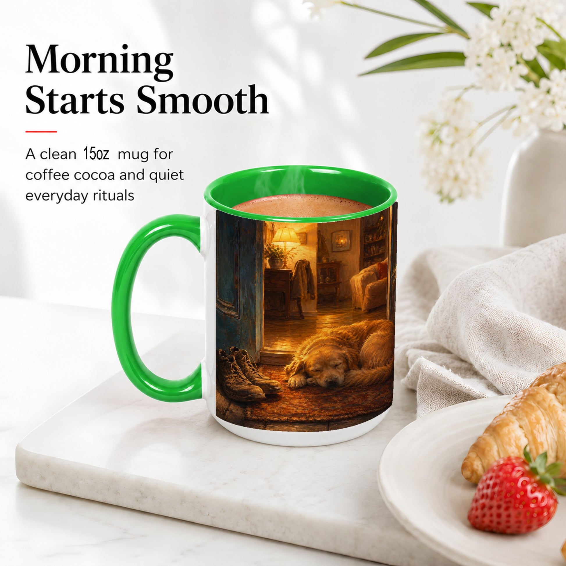 #pl[15oz|Green] Sleeping Dog Homecoming Ceramic Mug, Cozy Entryway Art