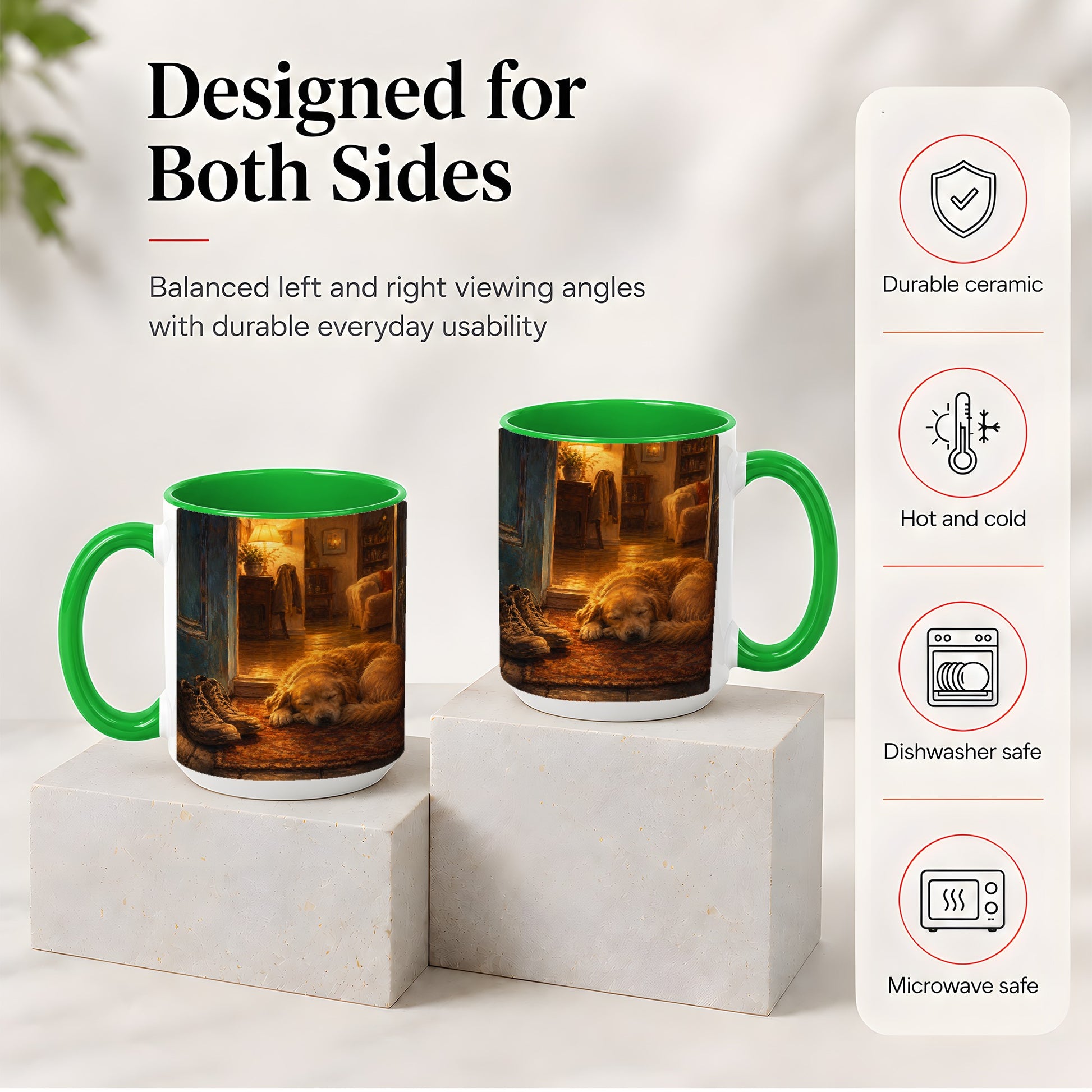 #pl[15oz|Green] Sleeping Dog Homecoming Ceramic Mug, Cozy Entryway Art