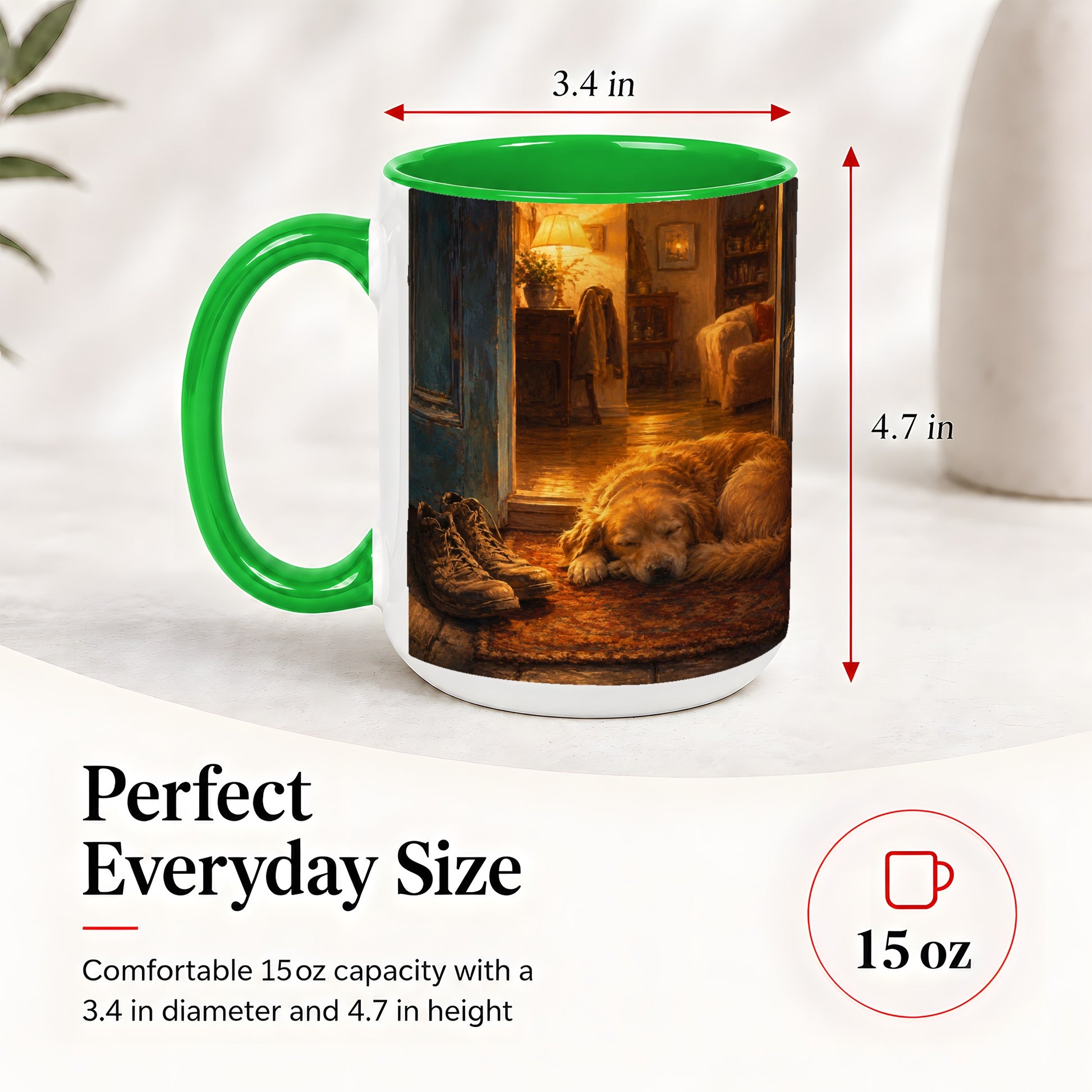 #pl[15oz|Green] Sleeping Dog Homecoming Ceramic Mug, Cozy Entryway Art