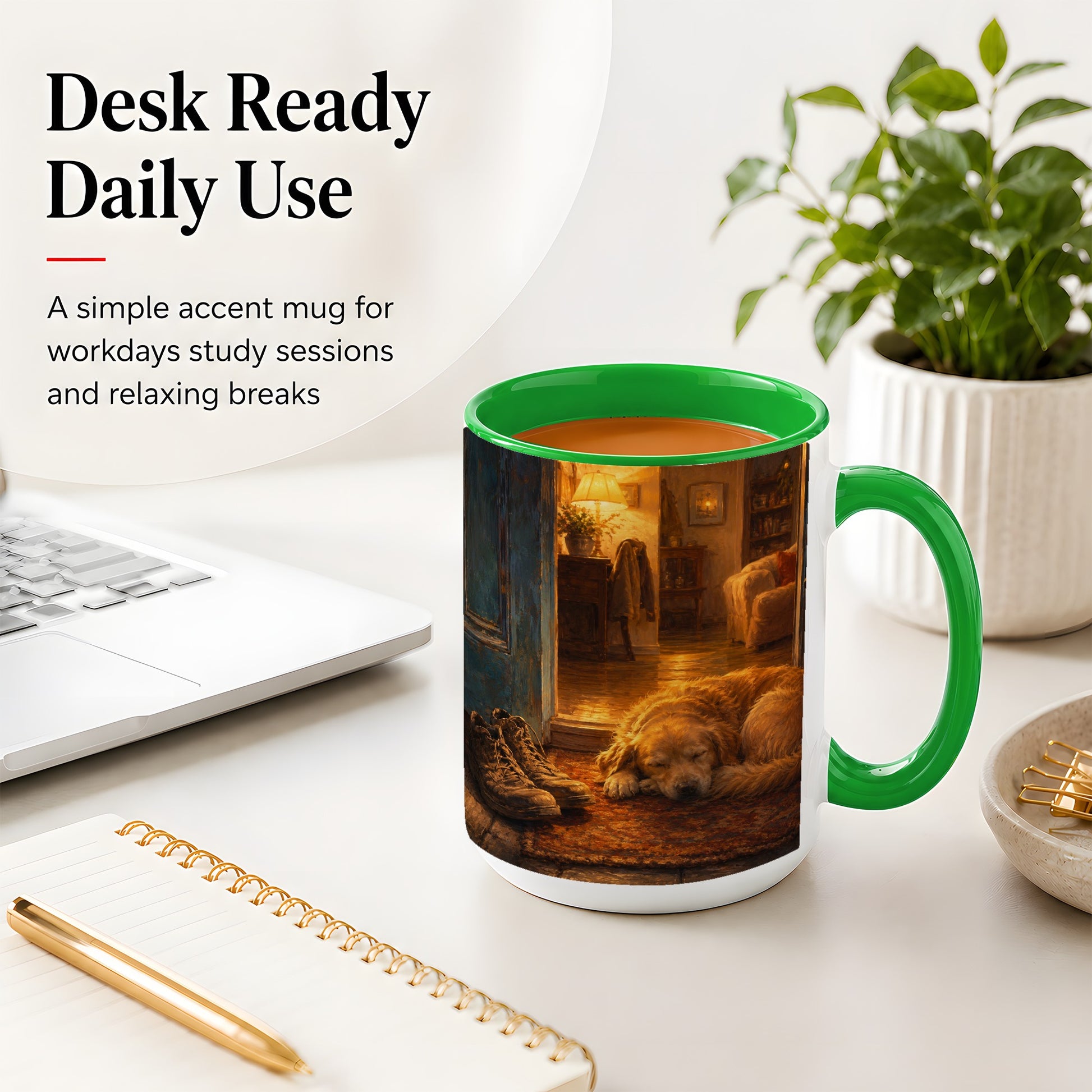 #pl[15oz|Green] Sleeping Dog Homecoming Ceramic Mug, Cozy Entryway Art
