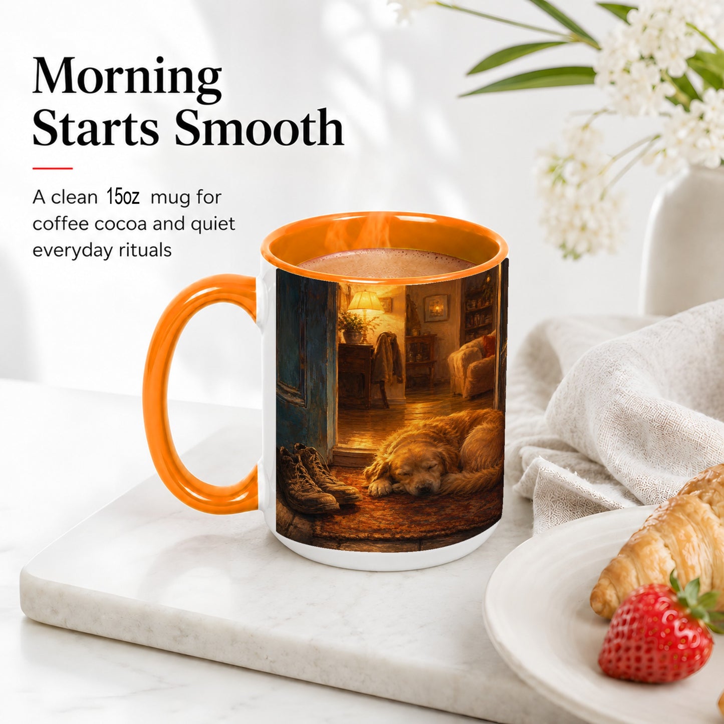 #pl[15oz|Orange] Sleeping Dog Homecoming Ceramic Mug, Cozy Entryway Art