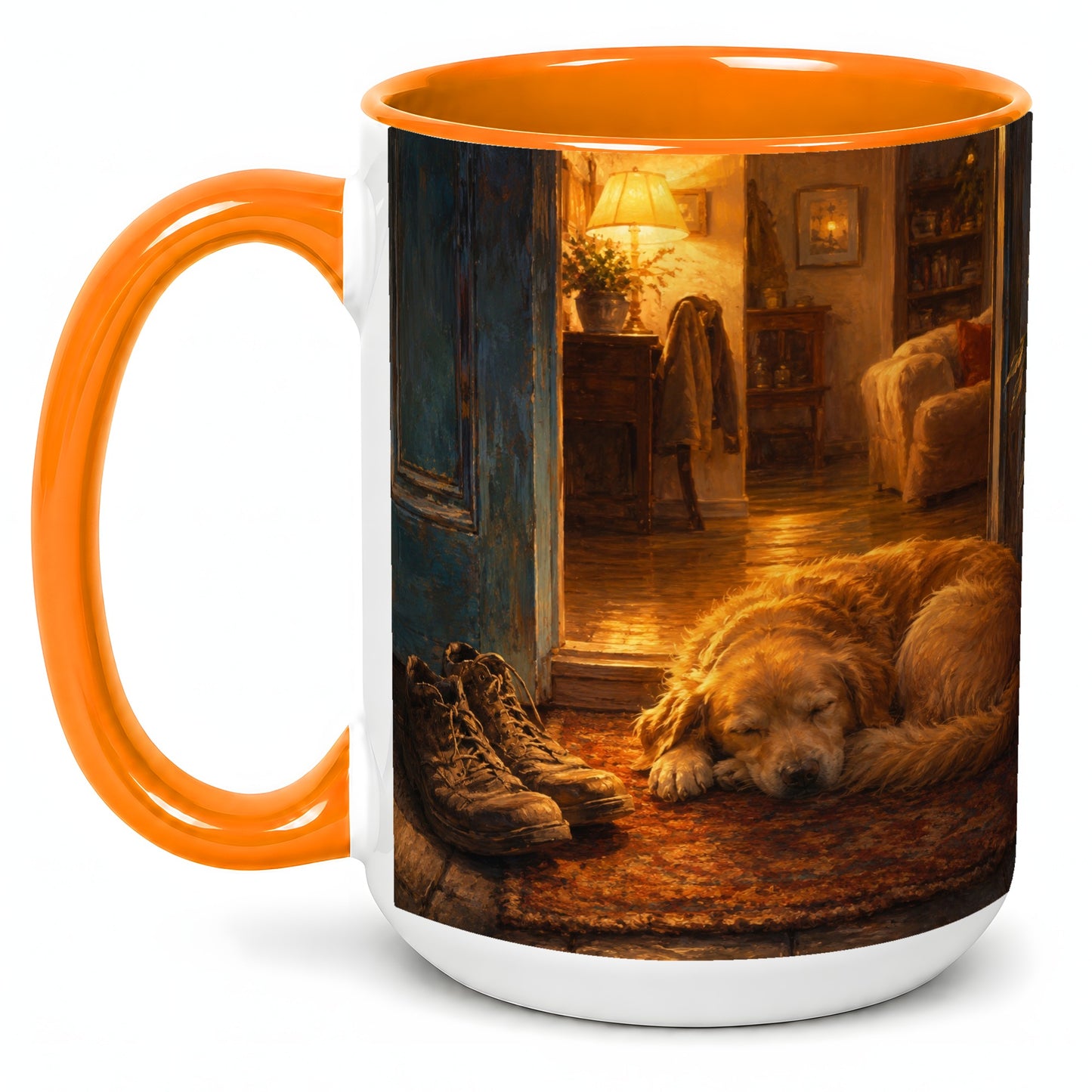 #pl[15oz|Orange] Sleeping Dog Homecoming Ceramic Mug, Cozy Entryway Art