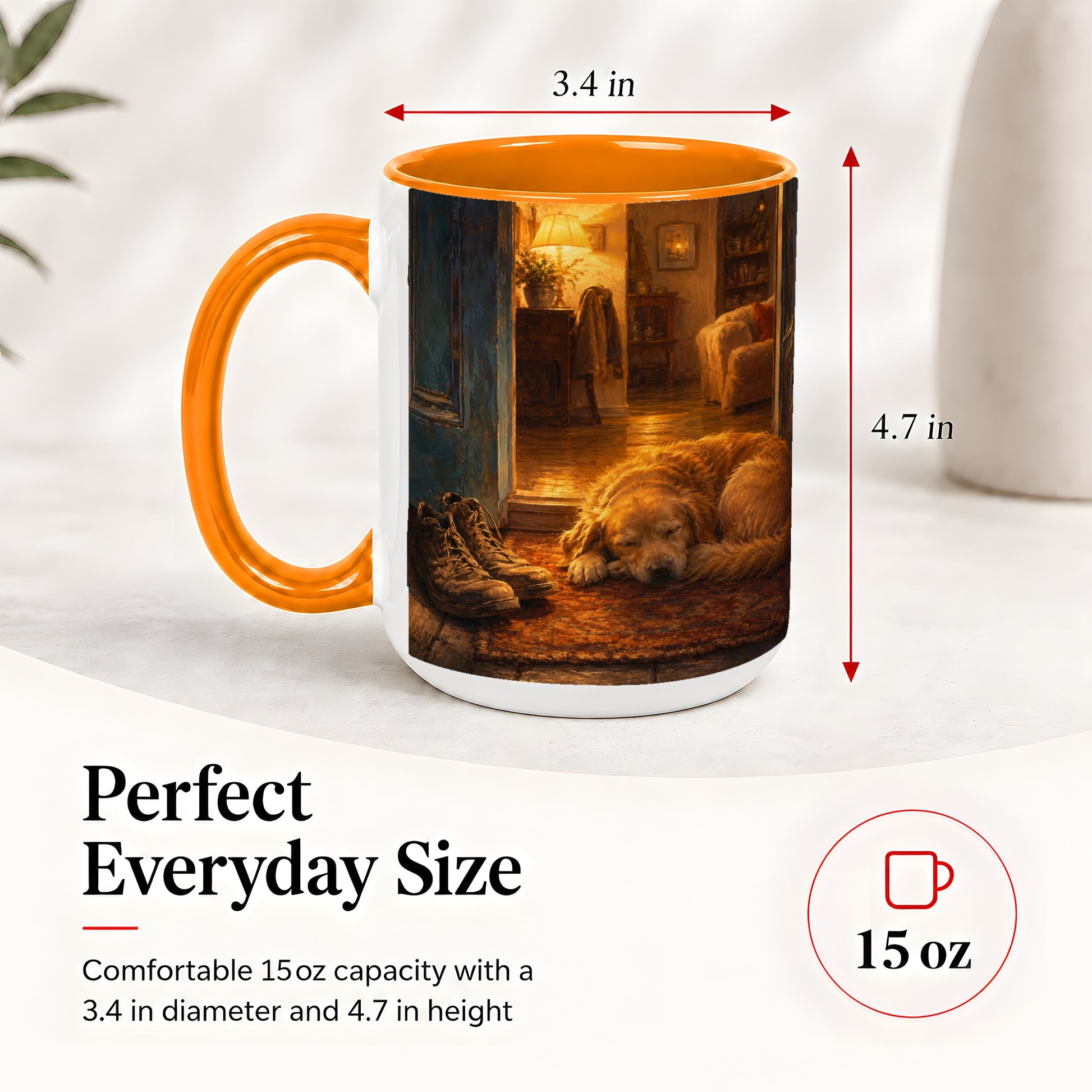 #pl[15oz|Orange] Sleeping Dog Homecoming Ceramic Mug, Cozy Entryway Art