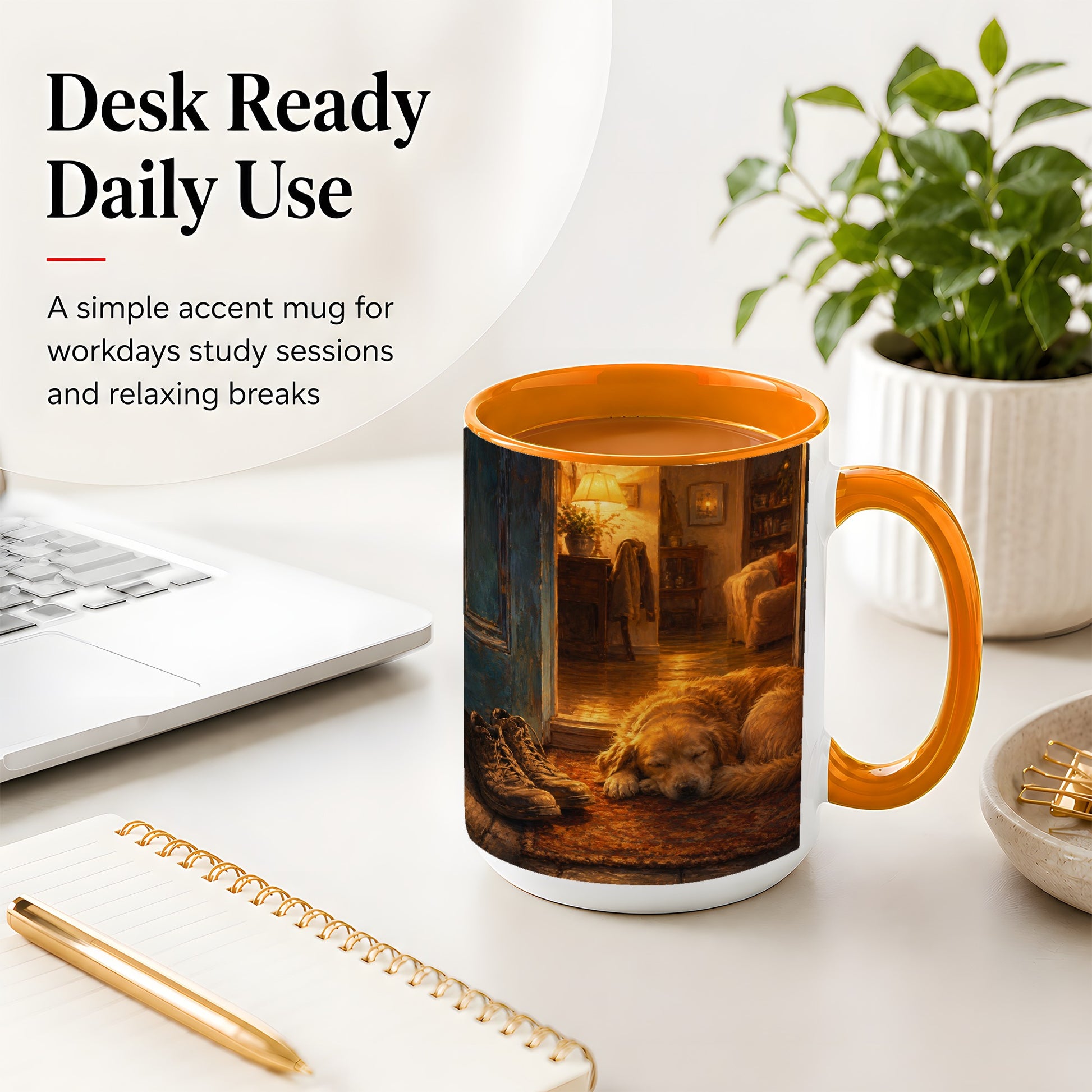 #pl[15oz|Orange] Sleeping Dog Homecoming Ceramic Mug, Cozy Entryway Art