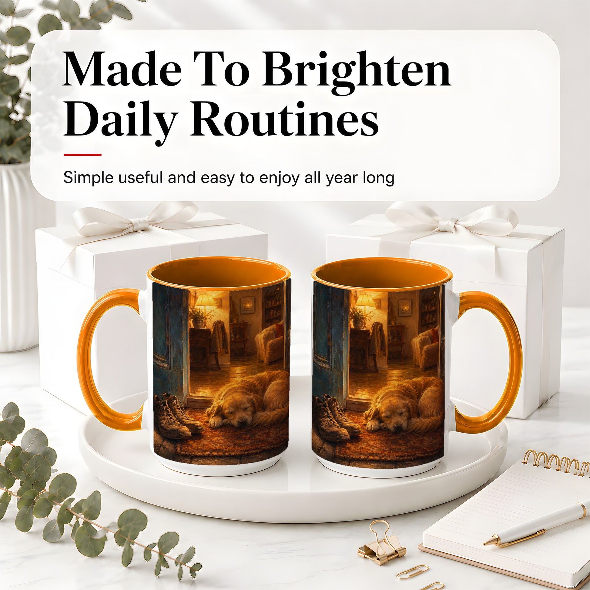 #pl[15oz|Orange] Sleeping Dog Homecoming Ceramic Mug, Cozy Entryway Art