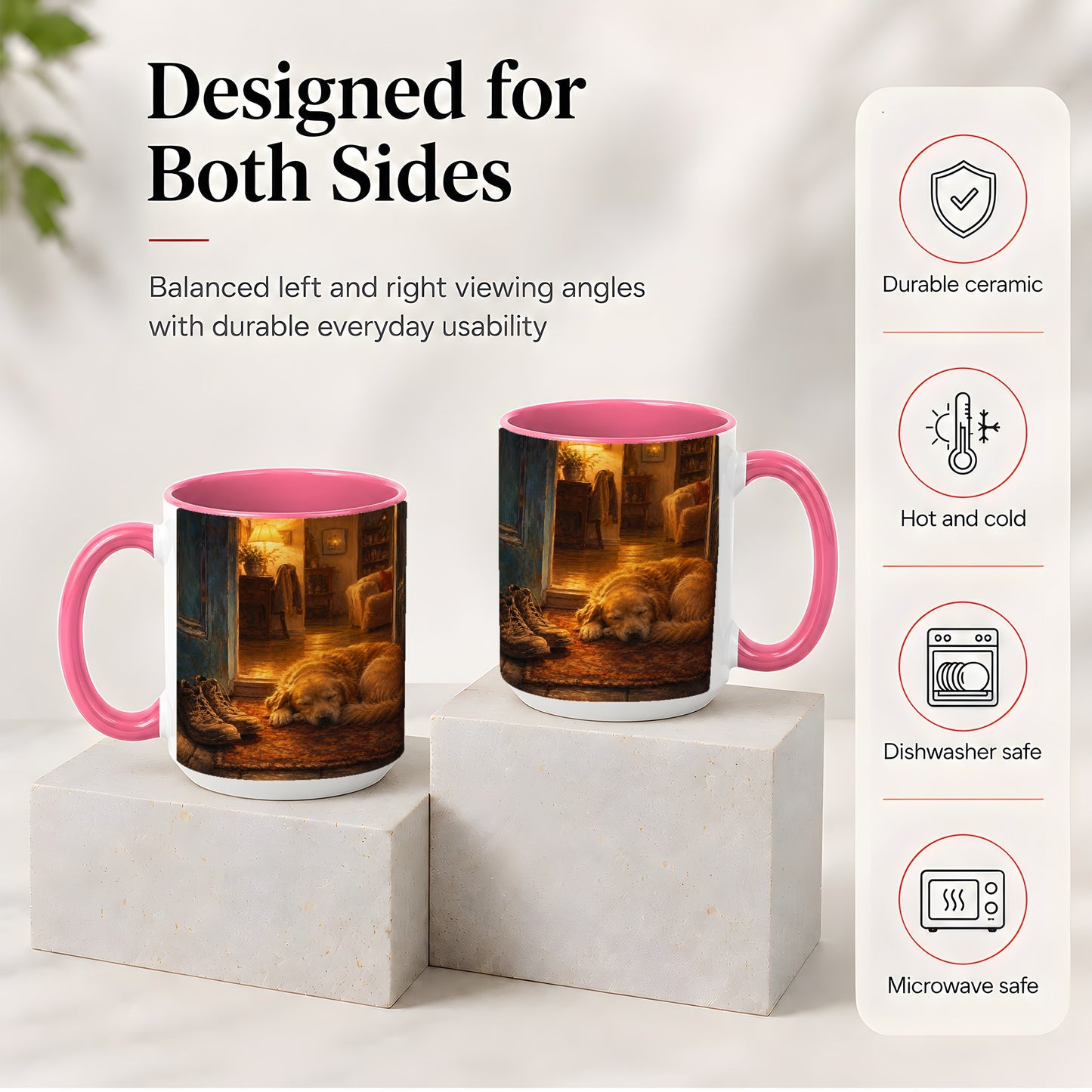 #pl[15oz|Pink] Sleeping Dog Homecoming Ceramic Mug, Cozy Entryway Art