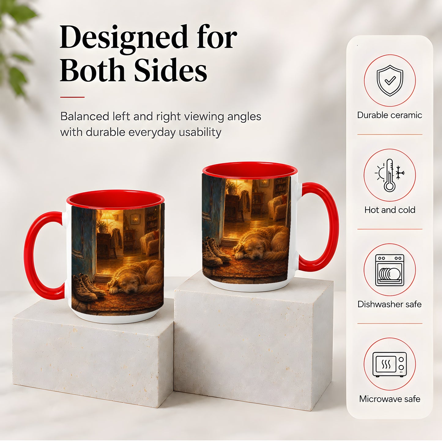 #pl[15oz|Red] Sleeping Dog Homecoming Ceramic Mug, Cozy Entryway Art