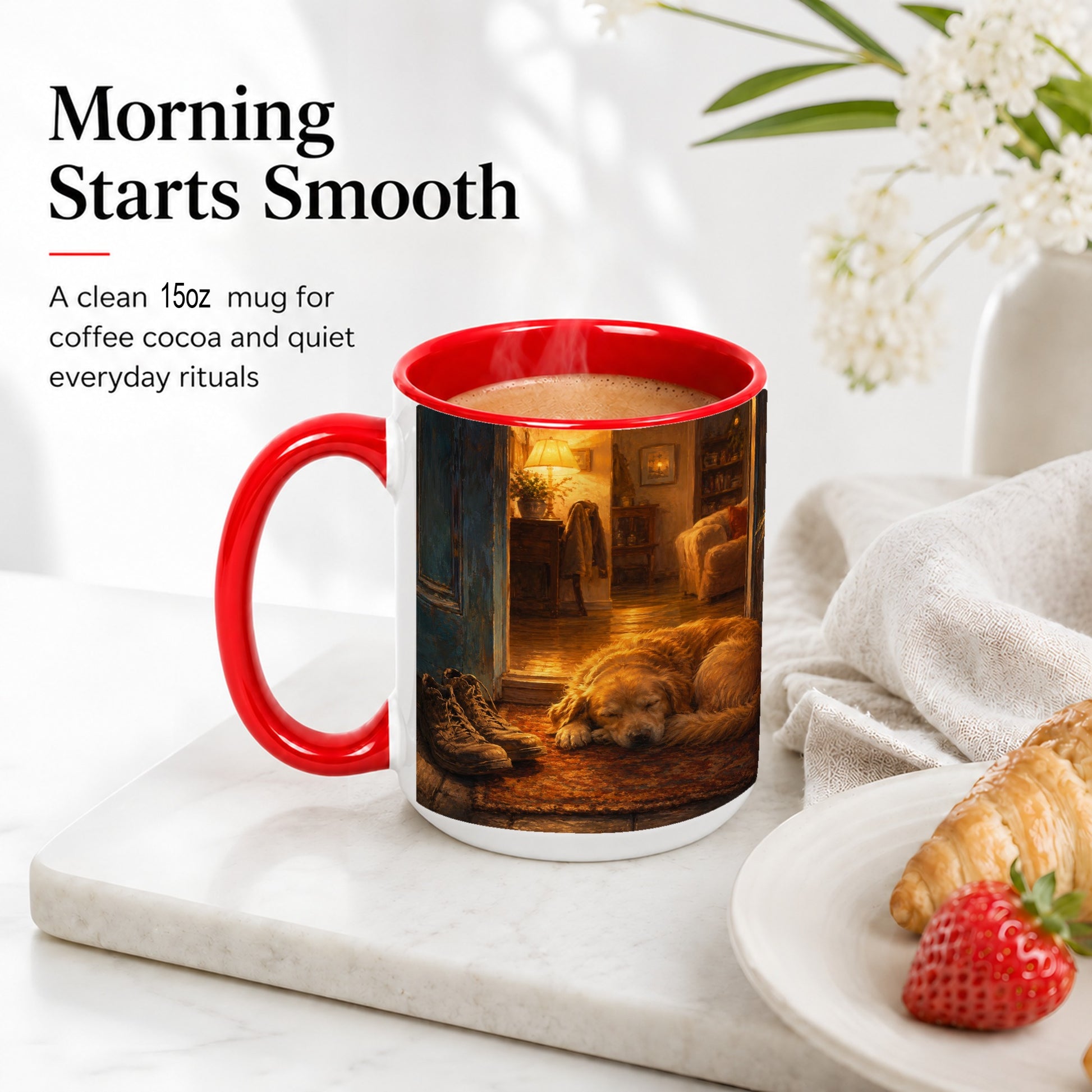 #pl[15oz|Red] Sleeping Dog Homecoming Ceramic Mug, Cozy Entryway Art