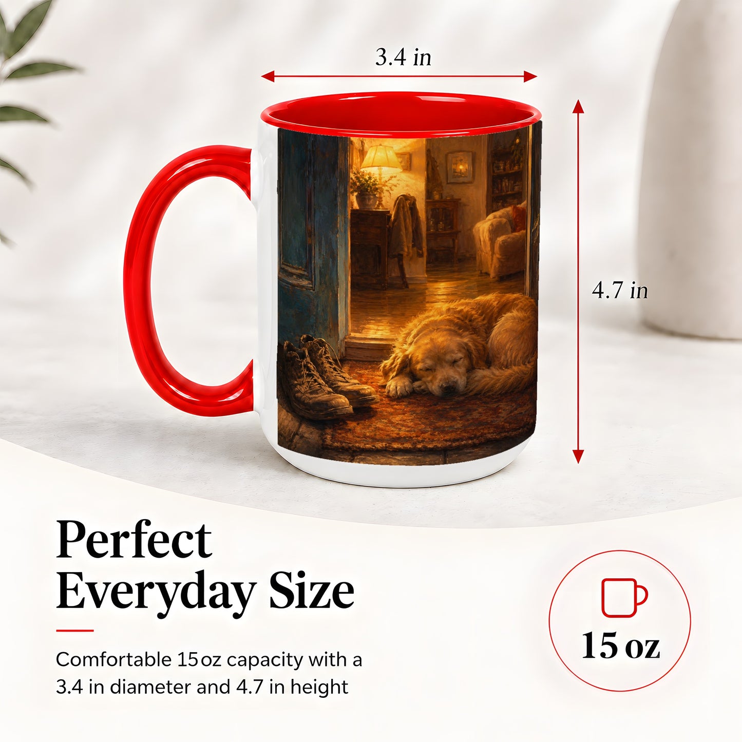 #pl[15oz|Red] Sleeping Dog Homecoming Ceramic Mug, Cozy Entryway Art