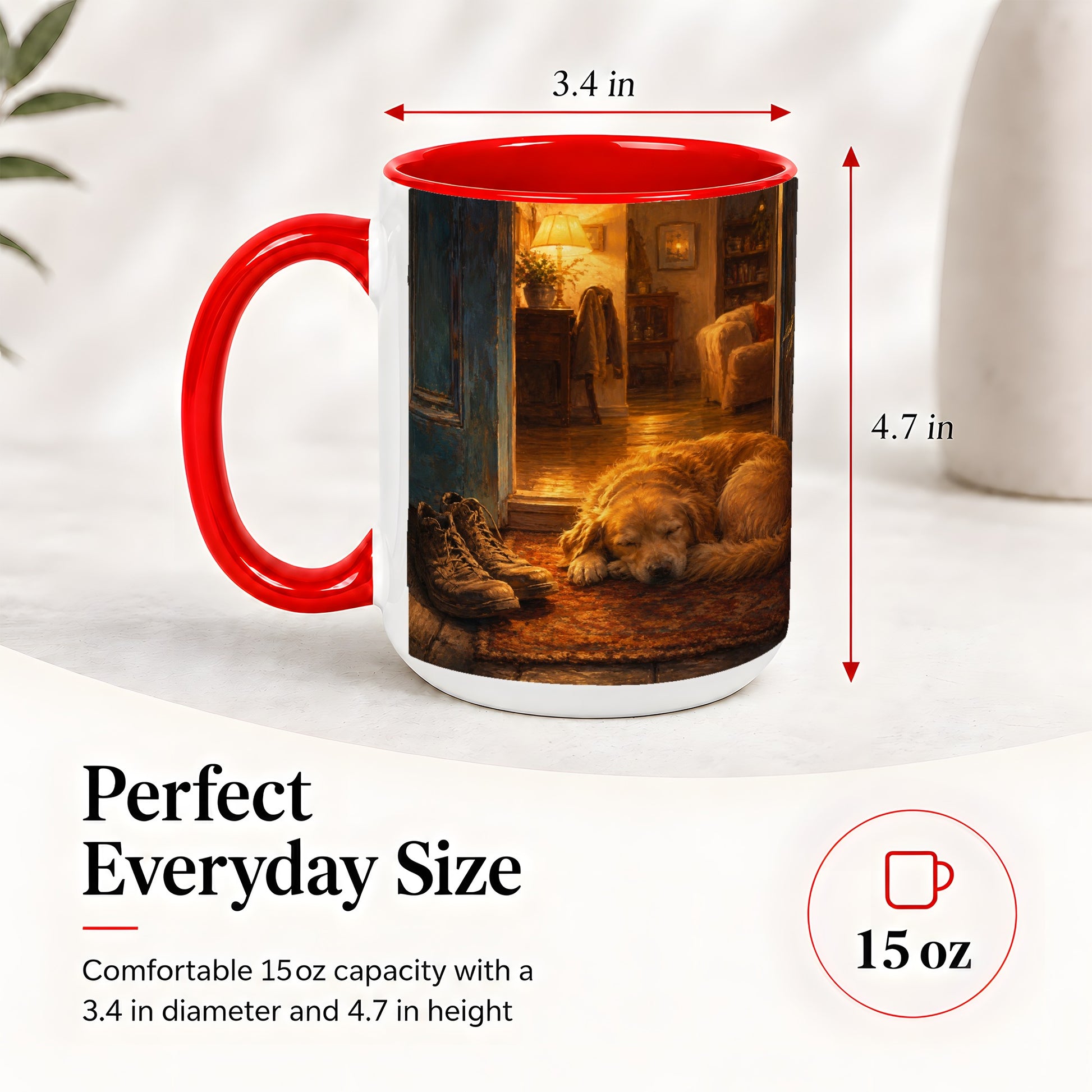 #pl[15oz|Red] Sleeping Dog Homecoming Ceramic Mug, Cozy Entryway Art