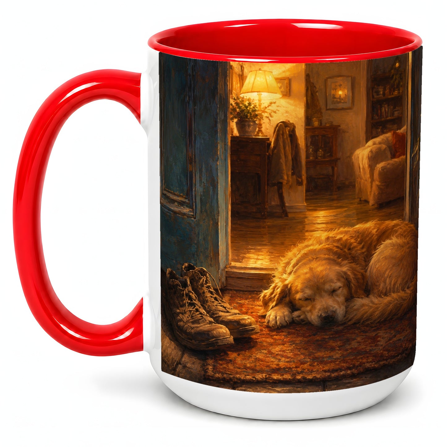 #pl[15oz|Red] Sleeping Dog Homecoming Ceramic Mug, Cozy Entryway Art