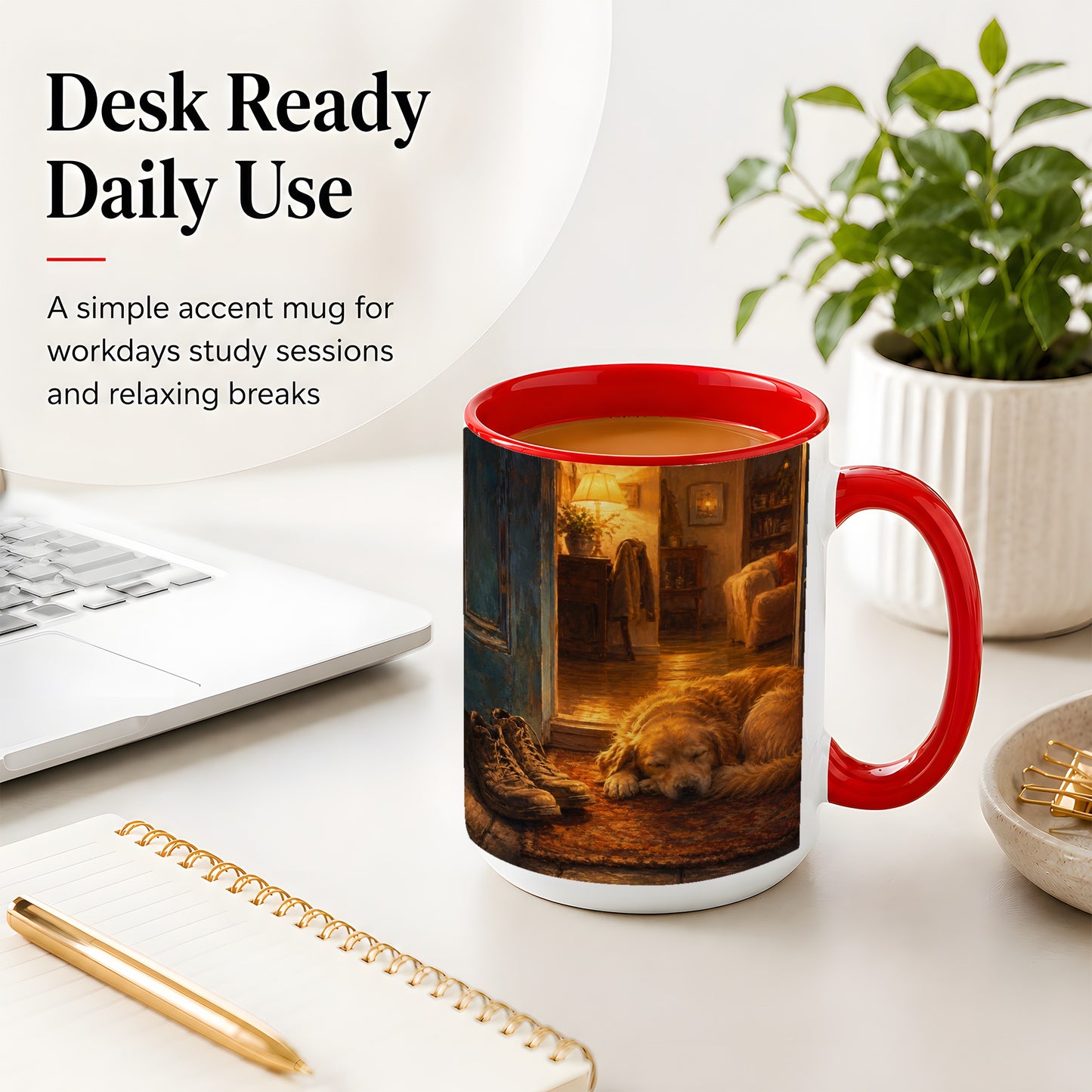 #pl[15oz|Red] Sleeping Dog Homecoming Ceramic Mug, Cozy Entryway Art