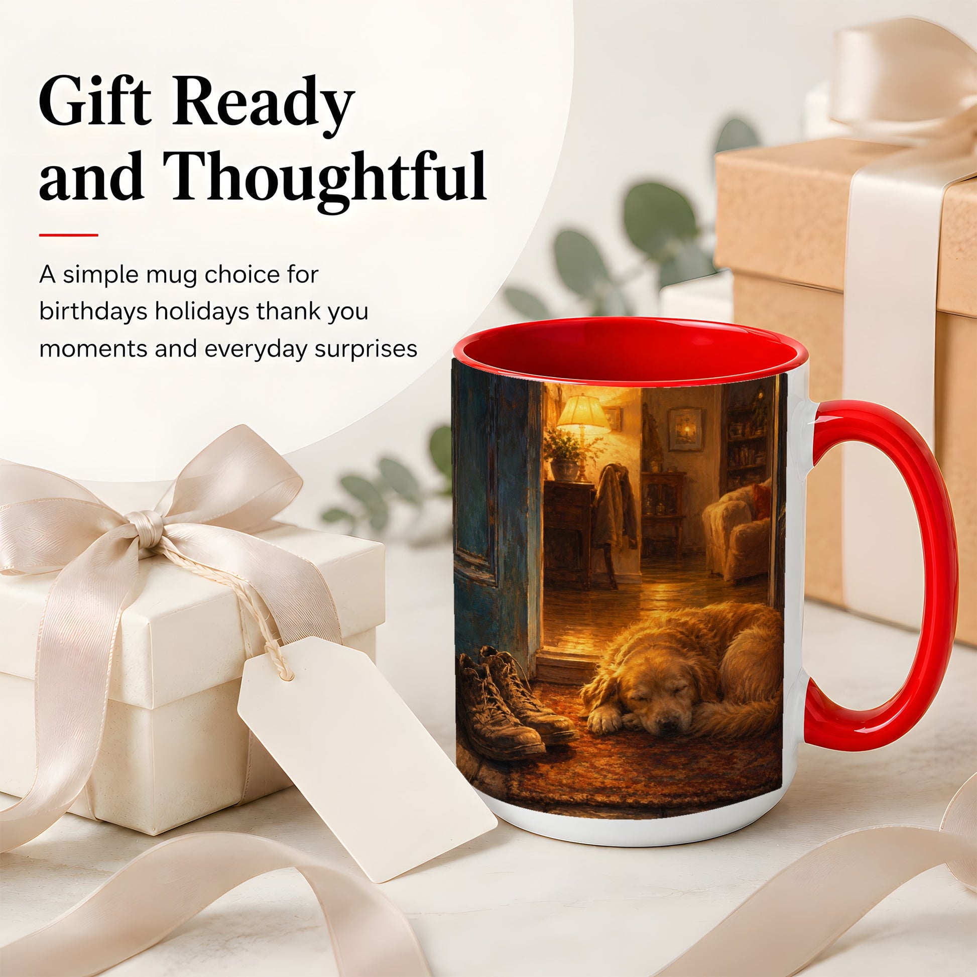 #pl[15oz|Red] Sleeping Dog Homecoming Ceramic Mug, Cozy Entryway Art
