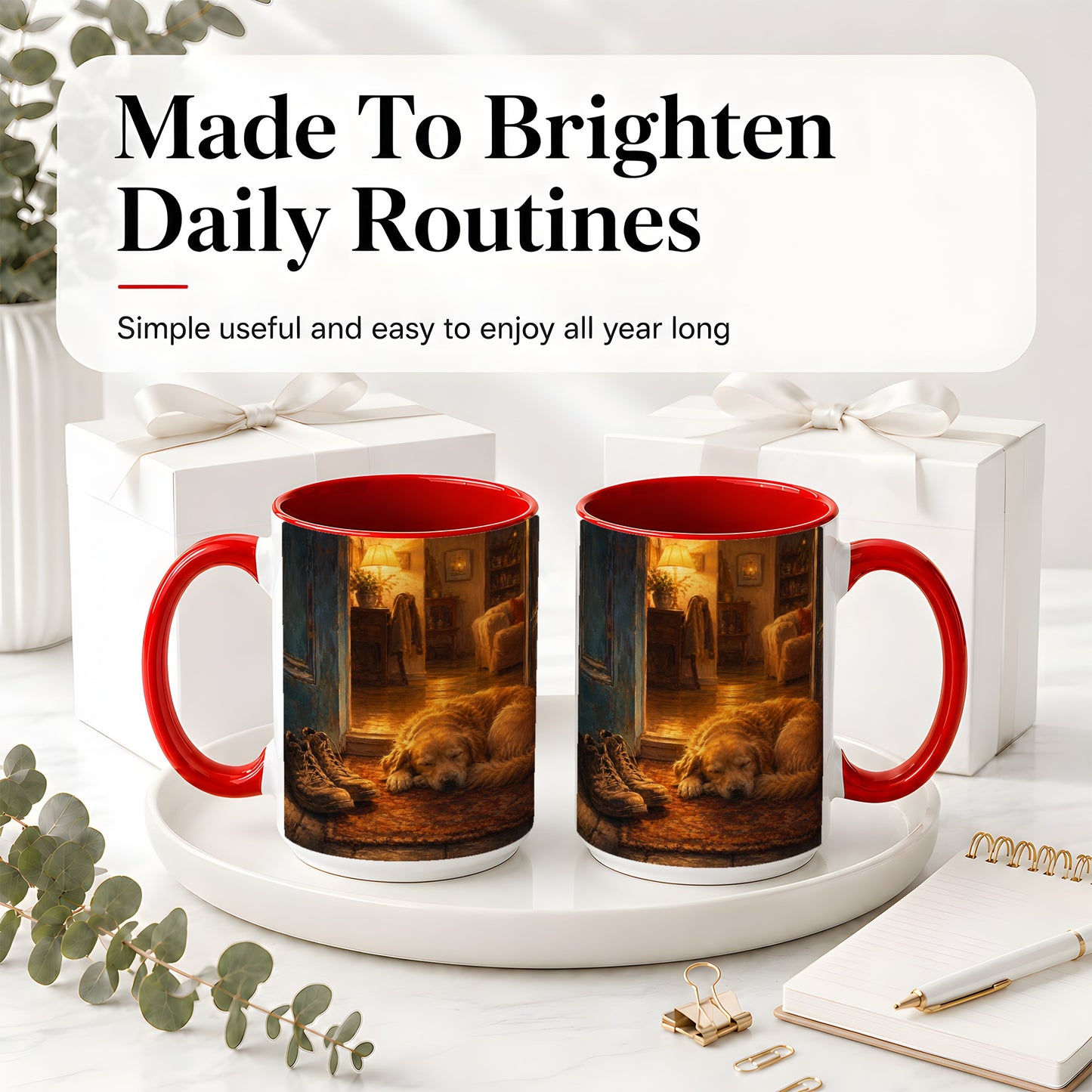 #pl[15oz|Red] Sleeping Dog Homecoming Ceramic Mug, Cozy Entryway Art