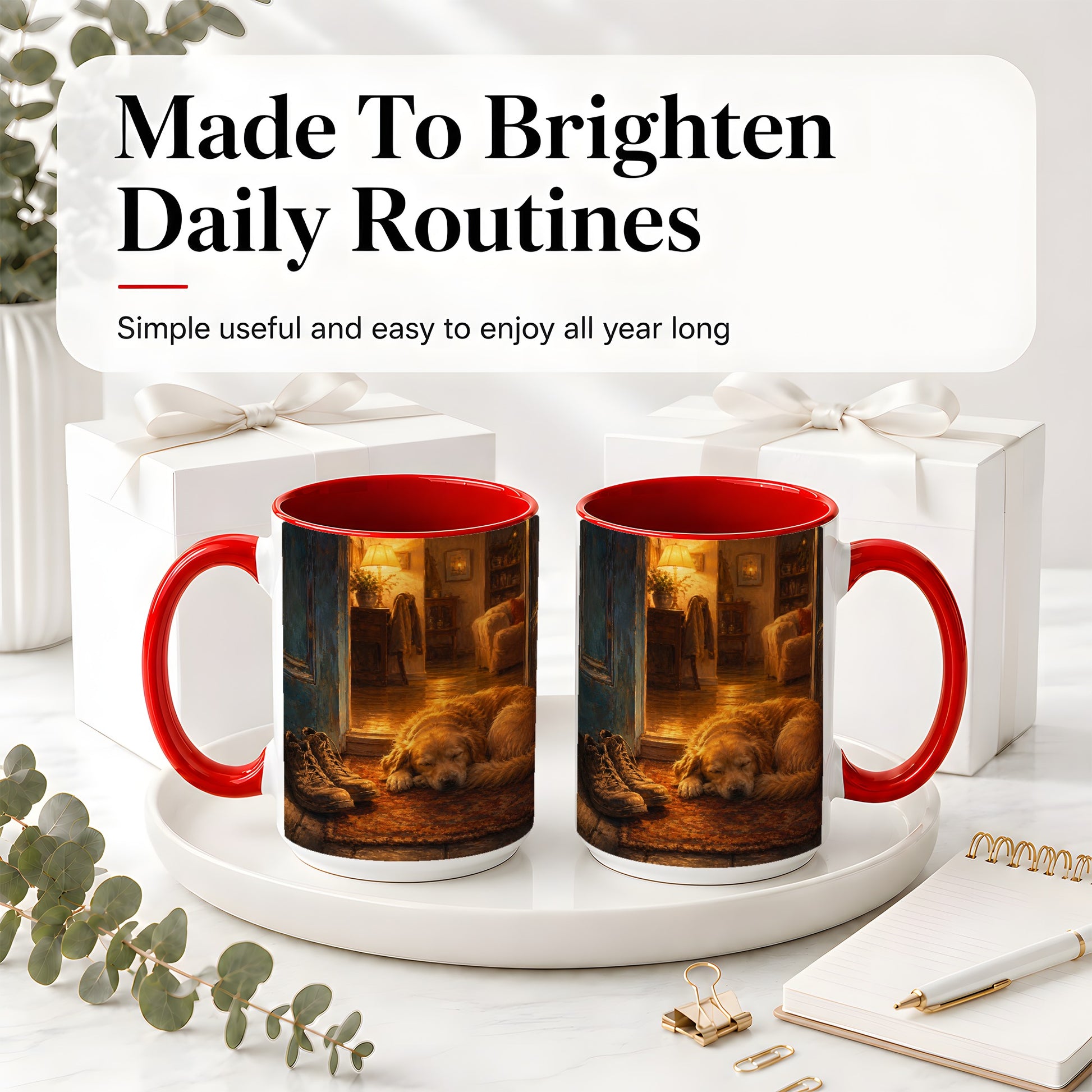 #pl[15oz|Red] Sleeping Dog Homecoming Ceramic Mug, Cozy Entryway Art