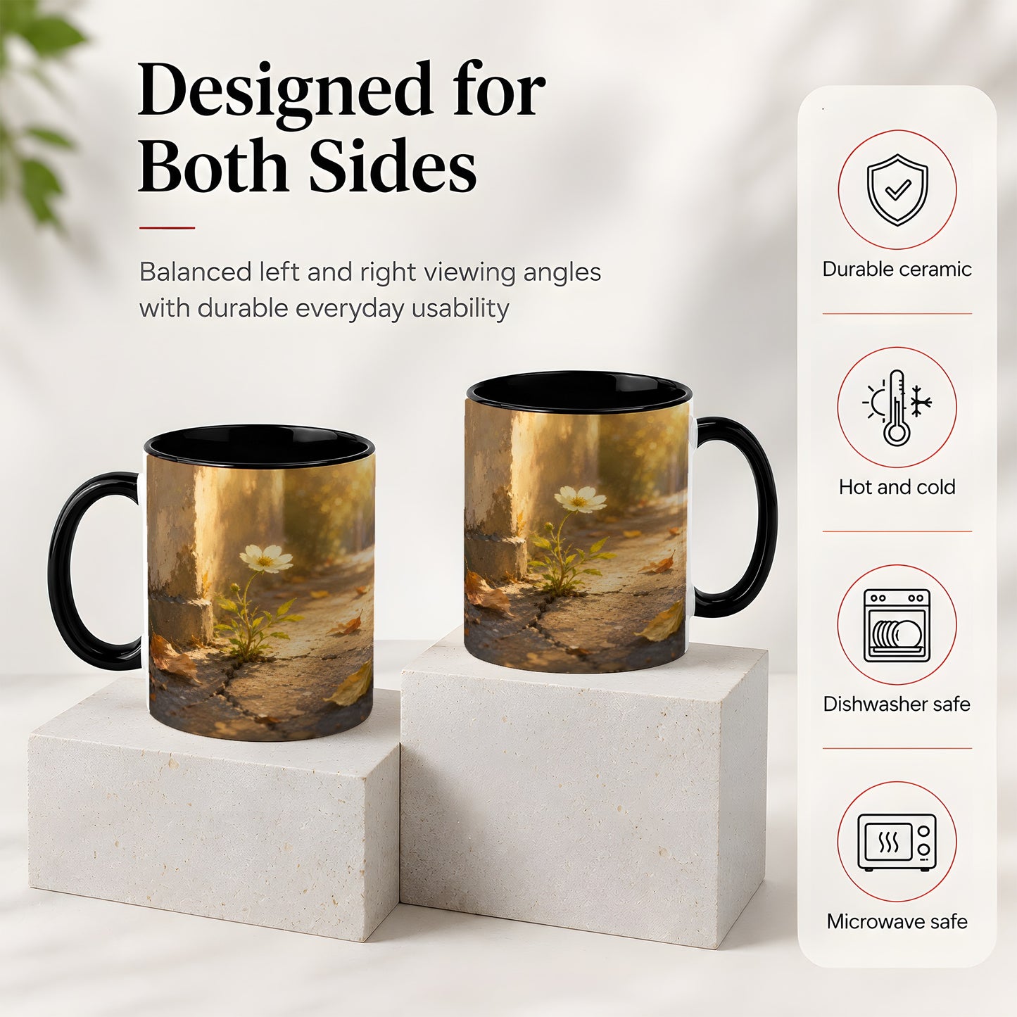 #pl[11oz|Black] Resilient White Flower Ceramic Mug, Hopeful Nature Art