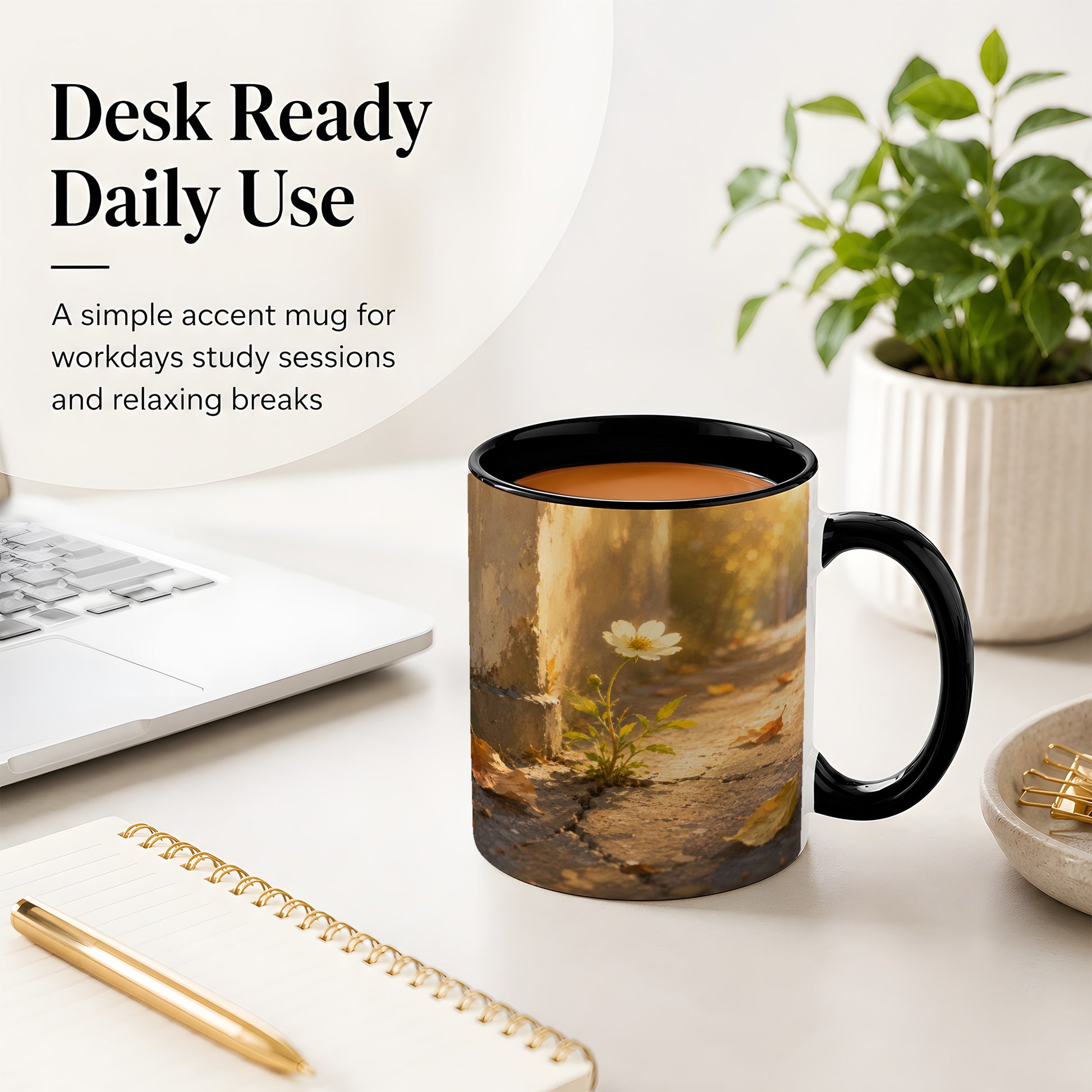 #pl[11oz|Black] Resilient White Flower Ceramic Mug, Hopeful Nature Art
