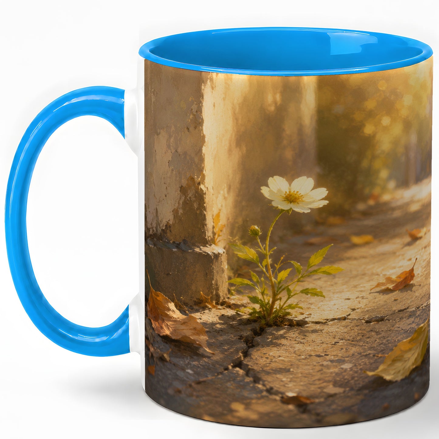 #pl[11oz|Blue] Resilient White Flower Ceramic Mug, Hopeful Nature Art