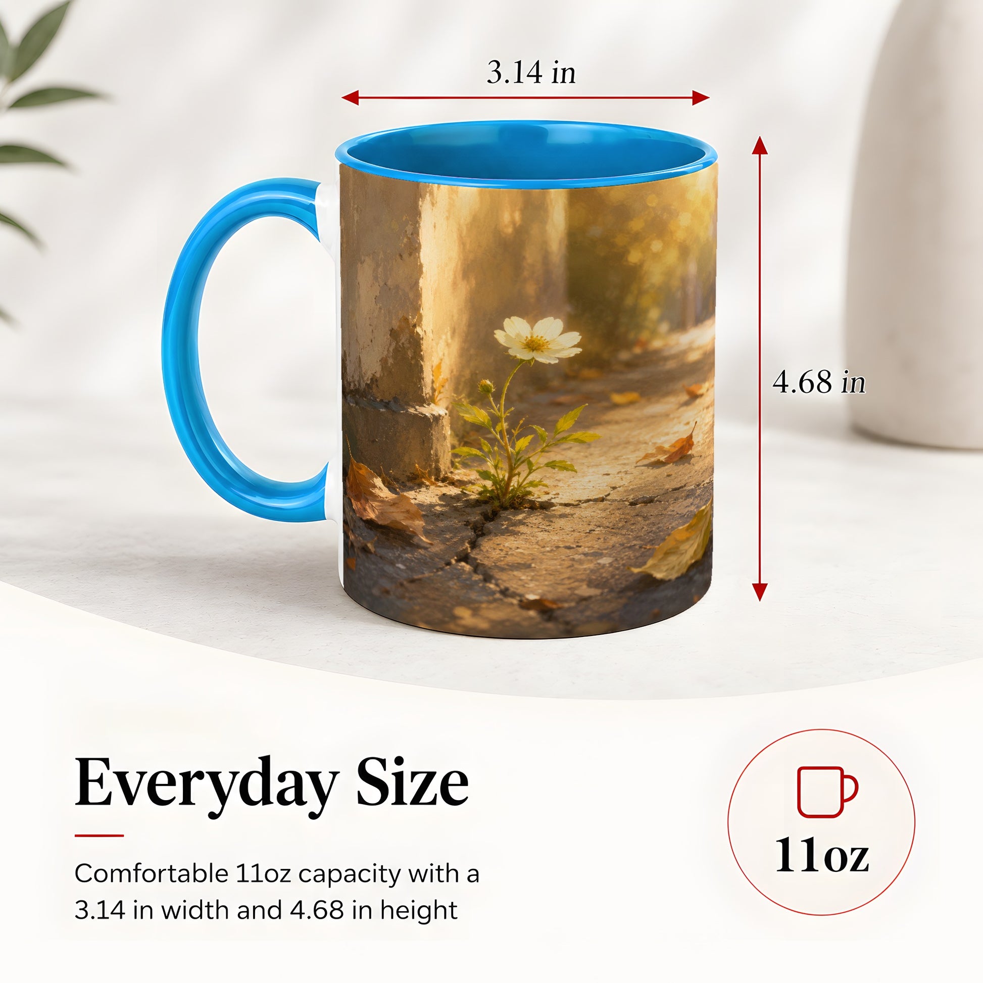 #pl[11oz|Blue] Resilient White Flower Ceramic Mug, Hopeful Nature Art
