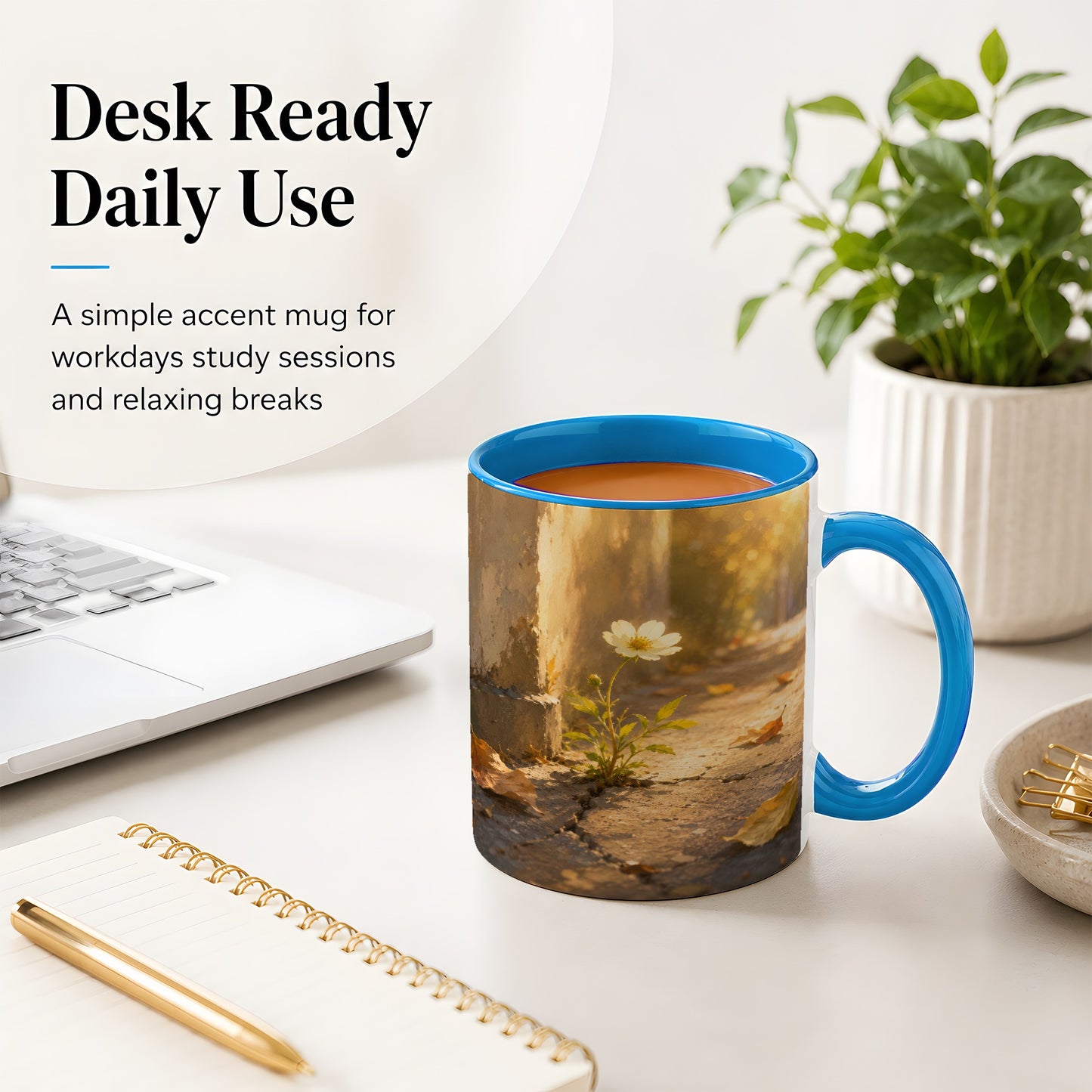 #pl[11oz|Blue] Resilient White Flower Ceramic Mug, Hopeful Nature Art