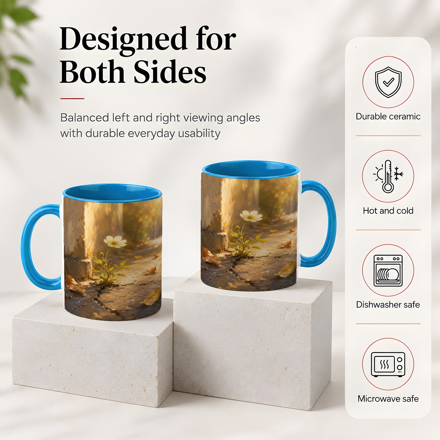 #pl[11oz|Blue] Resilient White Flower Ceramic Mug, Hopeful Nature Art