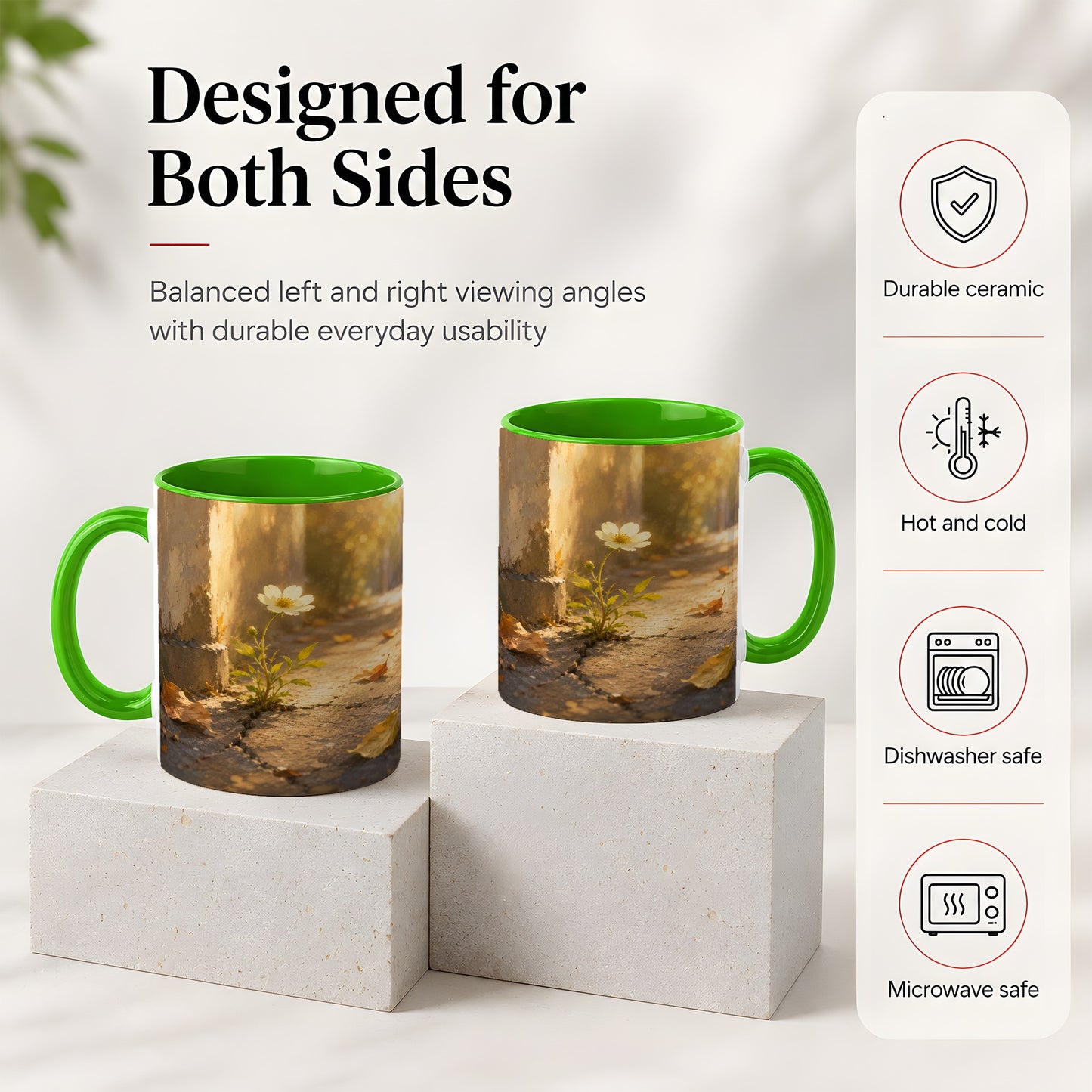 #pl[11oz|Green] Resilient White Flower Ceramic Mug, Hopeful Nature Art