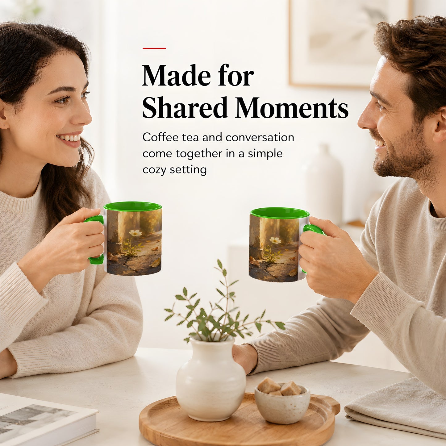 #pl[11oz|Green] Resilient White Flower Ceramic Mug, Hopeful Nature Art