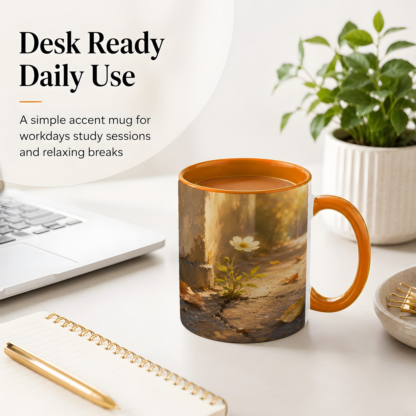 #pl[11oz|Orange] Resilient White Flower Ceramic Mug, Hopeful Nature Art