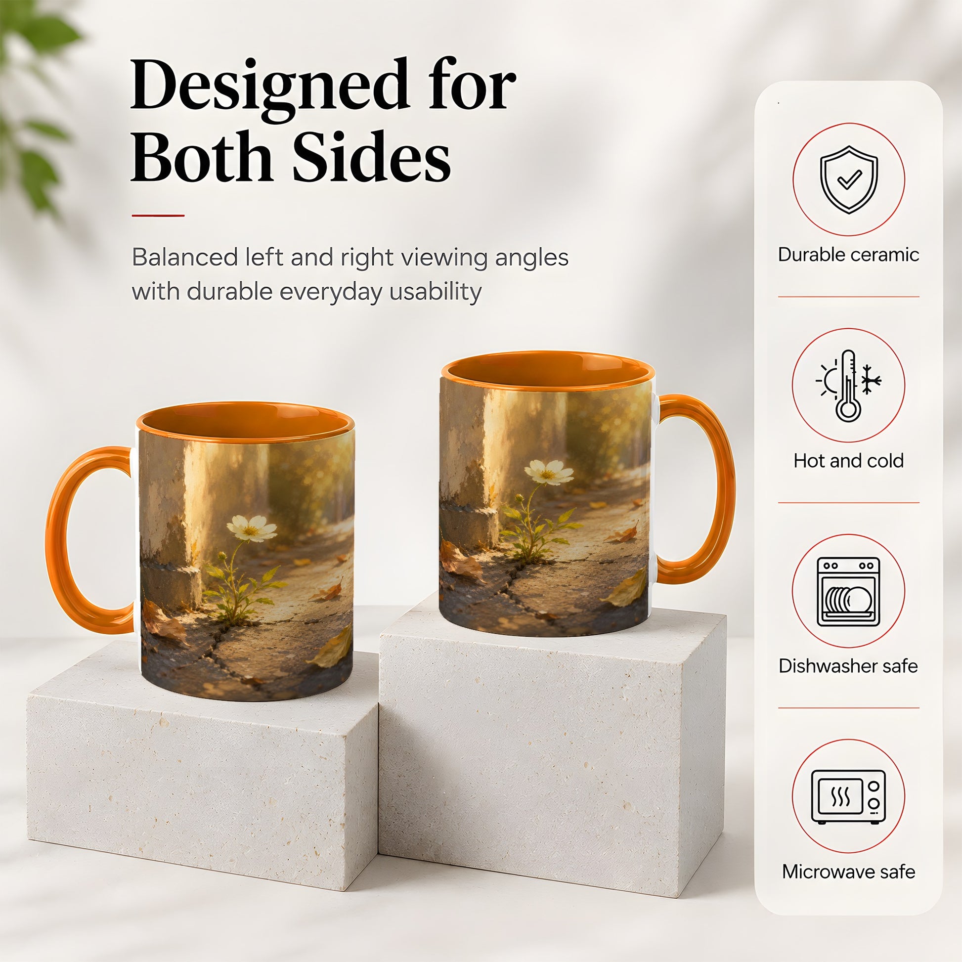 #pl[11oz|Orange] Resilient White Flower Ceramic Mug, Hopeful Nature Art