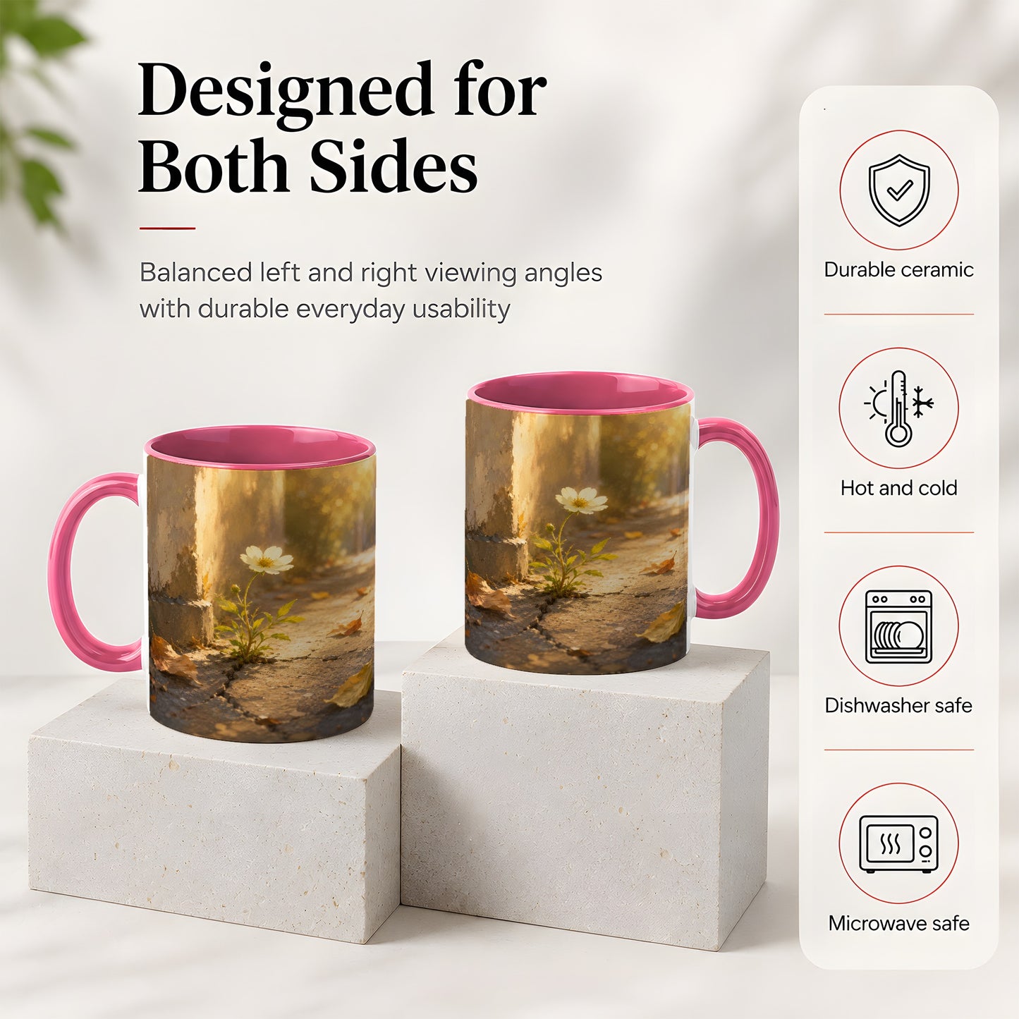#pl[11oz|Pink] Resilient White Flower Ceramic Mug, Hopeful Nature Art
