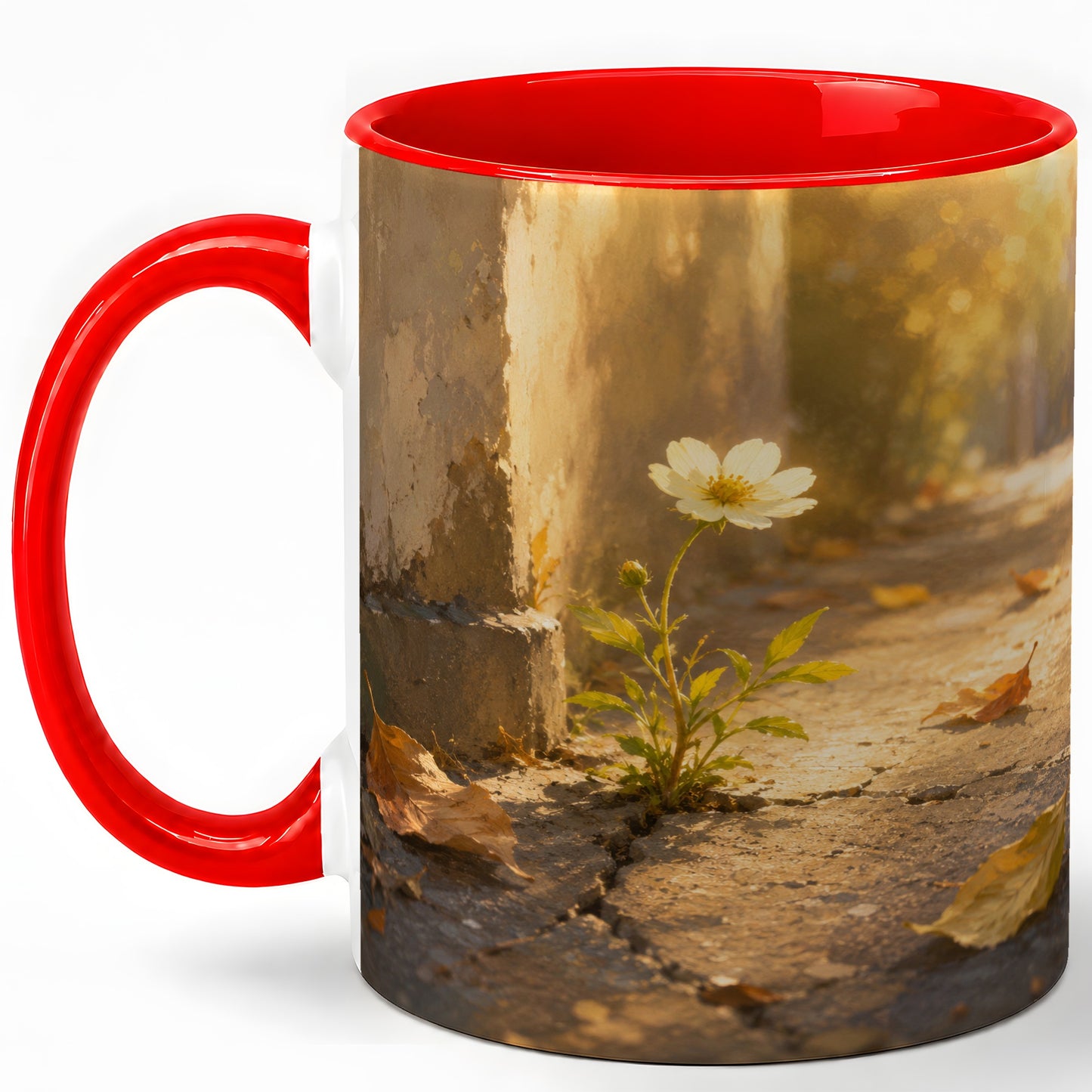 Resilient White Flower Ceramic Mug, Hopeful Nature Art