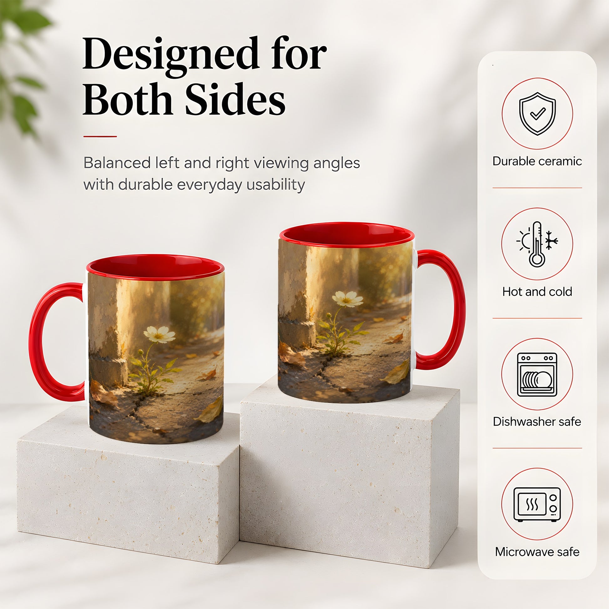#pl[11oz|Red] Resilient White Flower Ceramic Mug, Hopeful Nature Art